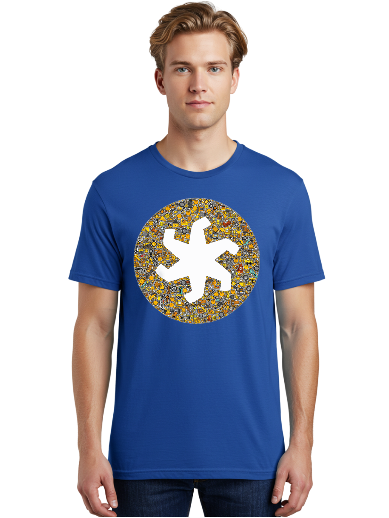 Airplane-Silhouette-Mosaic Men'S Graphic Tee, 100% Cotton, Comfortable Casual Summer Wear, Machine Washable, Airplane Silhouette, Yellow And Gray Mosaic, Machinery Parts, Industrial Theme, Creative Design, Travel Concept, Abstract Art, Bac581 30