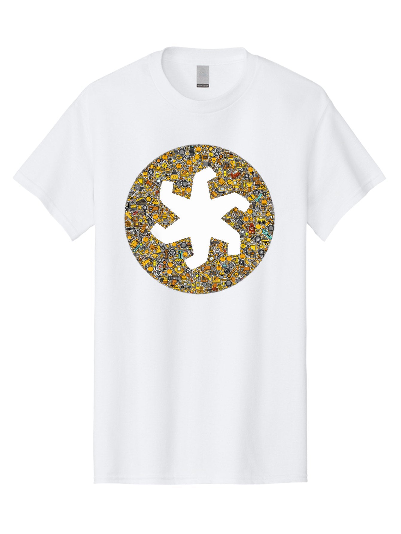 Airplane-Silhouette-Mosaic Men'S Graphic Tee, 100% Cotton, Comfortable Casual Summer Wear, Machine Washable, Airplane Silhouette, Yellow And Gray Mosaic, Machinery Parts, Industrial Theme, Creative Design, Travel Concept, Abstract Art, Bac581 8