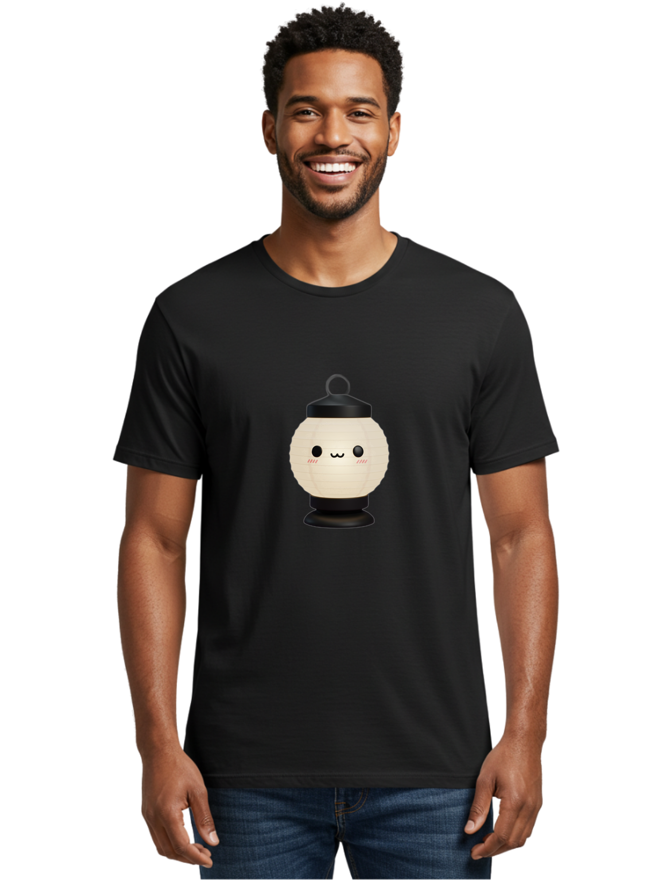 Akari-Chan-Lantern Men'S Graphic Tee, 100% Cotton, Comfortable Casual Summer Wear, Machine Washable, Kawaii Lantern, Japanese Culture, Paper Lantern, Cute Face, Emoticon, Illustration, Cartoon Style, Minimalist Design, Simple Art, Round Shape, Bac582 28