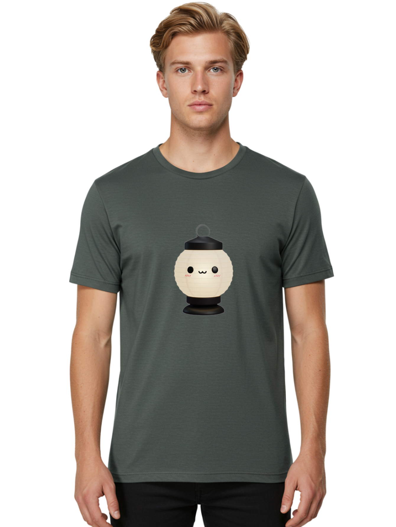Akari-Chan-Lantern Men'S Graphic Tee, 100% Cotton, Comfortable Casual Summer Wear, Machine Washable, Kawaii Lantern, Japanese Culture, Paper Lantern, Cute Face, Emoticon, Illustration, Cartoon Style, Minimalist Design, Simple Art, Round Shape, Bac582 30