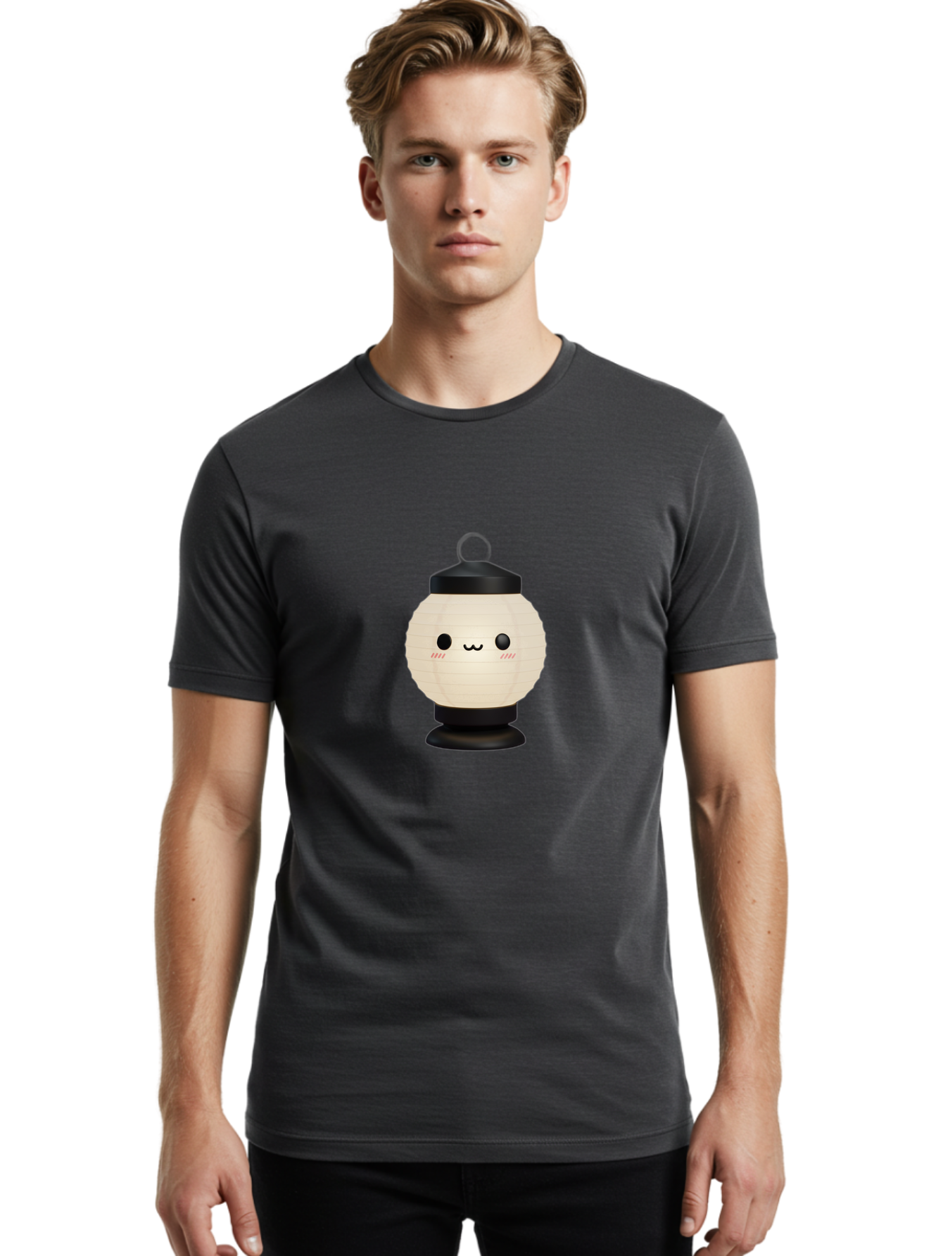 Akari-Chan-Lantern Men'S Graphic Tee, 100% Cotton, Comfortable Casual Summer Wear, Machine Washable, Kawaii Lantern, Japanese Culture, Paper Lantern, Cute Face, Emoticon, Illustration, Cartoon Style, Minimalist Design, Simple Art, Round Shape, Bac582 19