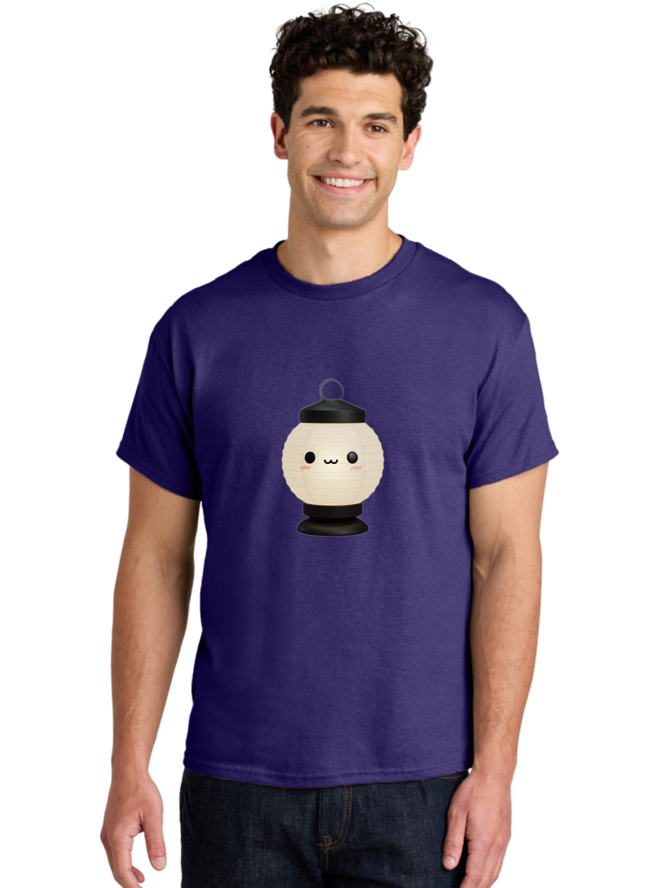 Akari-Chan-Lantern Men'S Graphic Tee, 100% Cotton, Comfortable Casual Summer Wear, Machine Washable, Kawaii Lantern, Japanese Culture, Paper Lantern, Cute Face, Emoticon, Illustration, Cartoon Style, Minimalist Design, Simple Art, Round Shape, Bac582 20