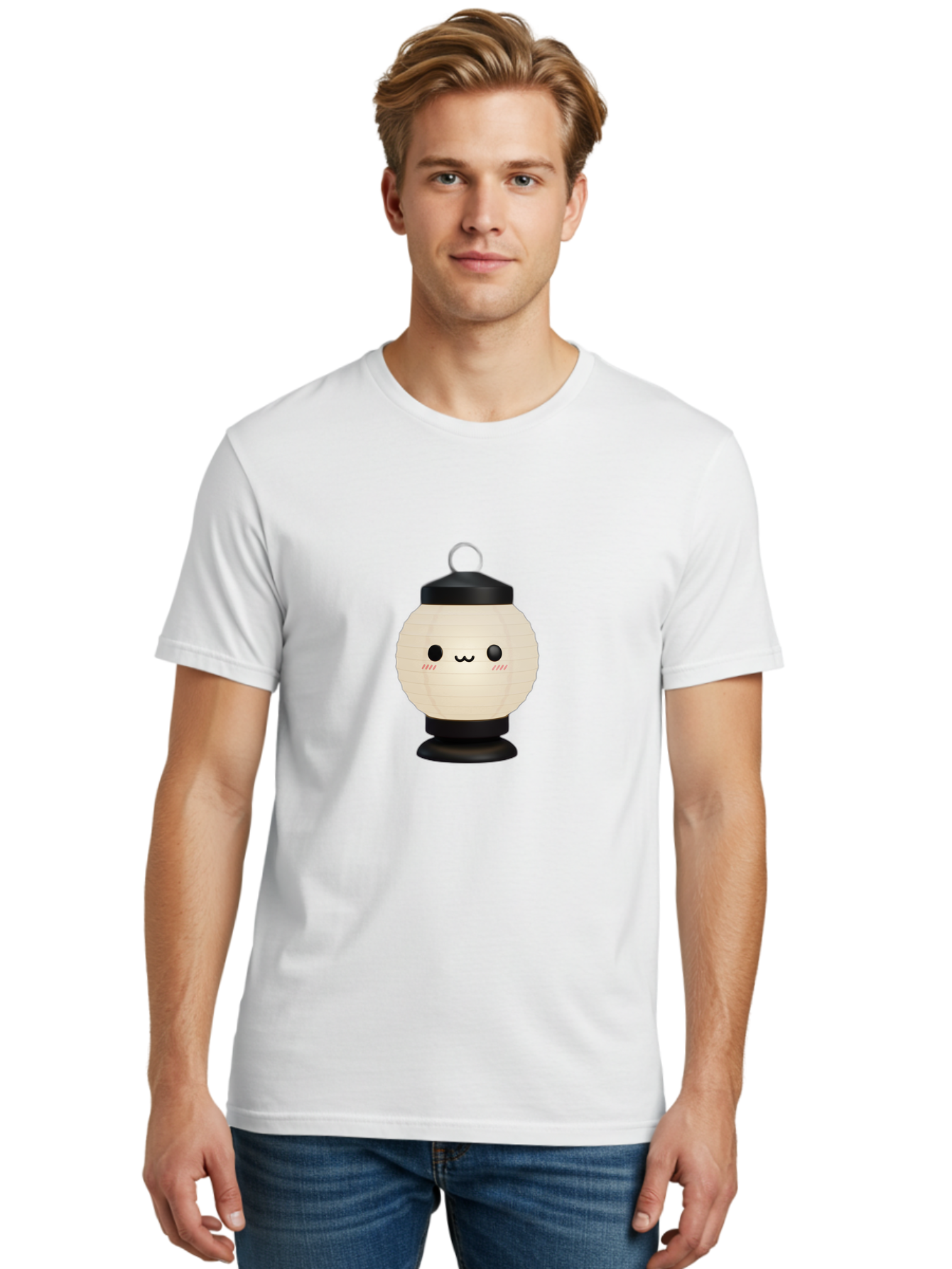 Akari-Chan-Lantern Men'S Graphic Tee, 100% Cotton, Comfortable Casual Summer Wear, Machine Washable, Kawaii Lantern, Japanese Culture, Paper Lantern, Cute Face, Emoticon, Illustration, Cartoon Style, Minimalist Design, Simple Art, Round Shape, Bac582 18
