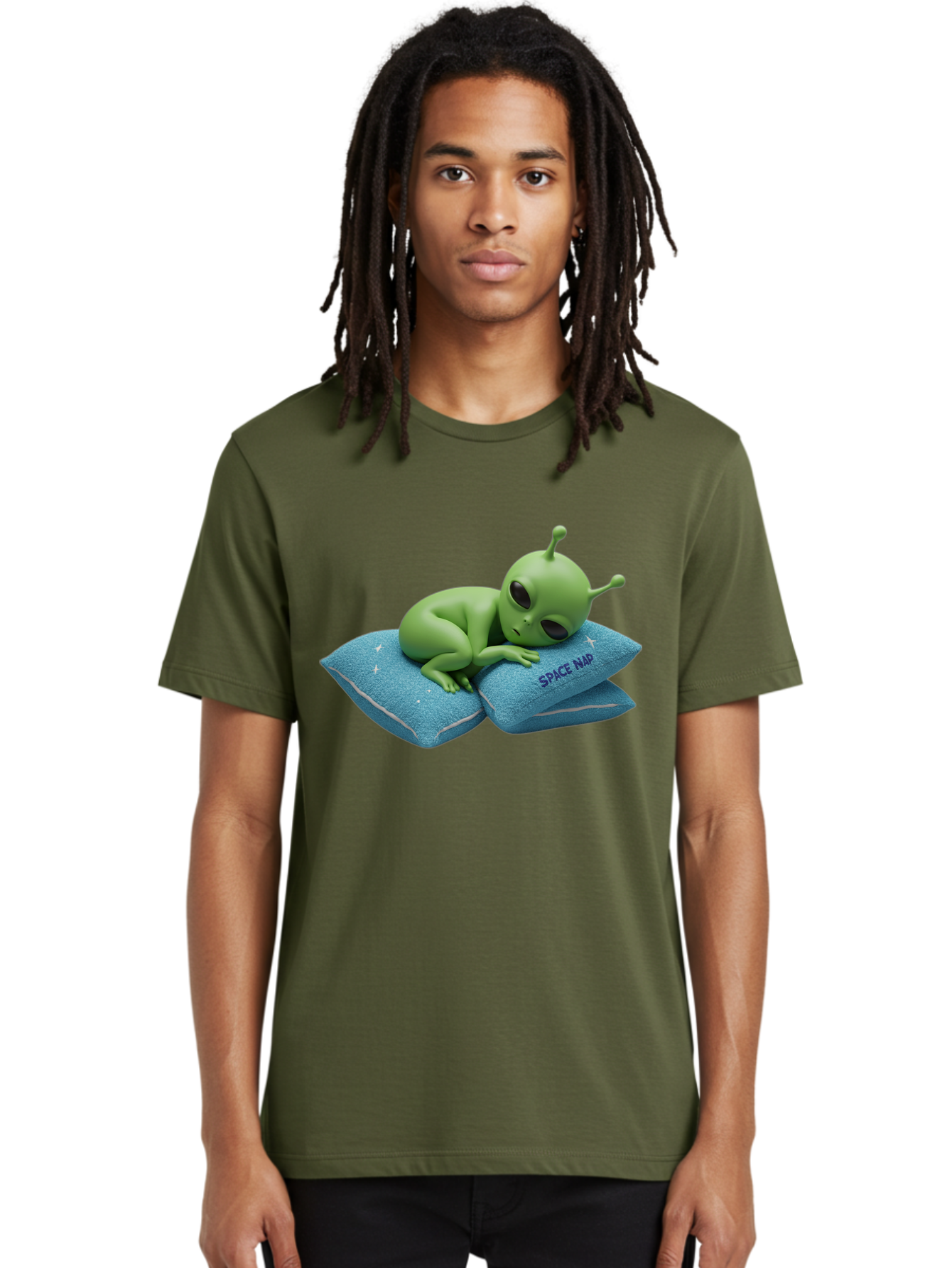 Alien-Sleeping-On-Pillows Men'S Graphic Tee, 100% Cotton, Comfortable Casual Summer Wear, Machine Washable, Alien Resting On Pillows, Extraterrestrial Being, Space Map, Stars, Sleepy Alien, Cute Cartoon Character, 3D Illustration, Funny Meme Bac583 21