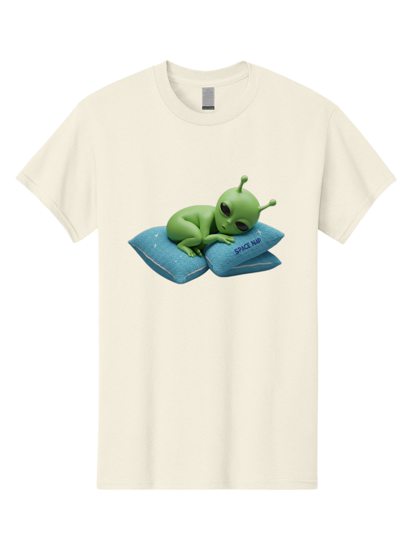 Alien-Sleeping-On-Pillows Men'S Graphic Tee, 100% Cotton, Comfortable Casual Summer Wear, Machine Washable, Alien Resting On Pillows, Extraterrestrial Being, Space Map, Stars, Sleepy Alien, Cute Cartoon Character, 3D Illustration, Funny Meme Bac583