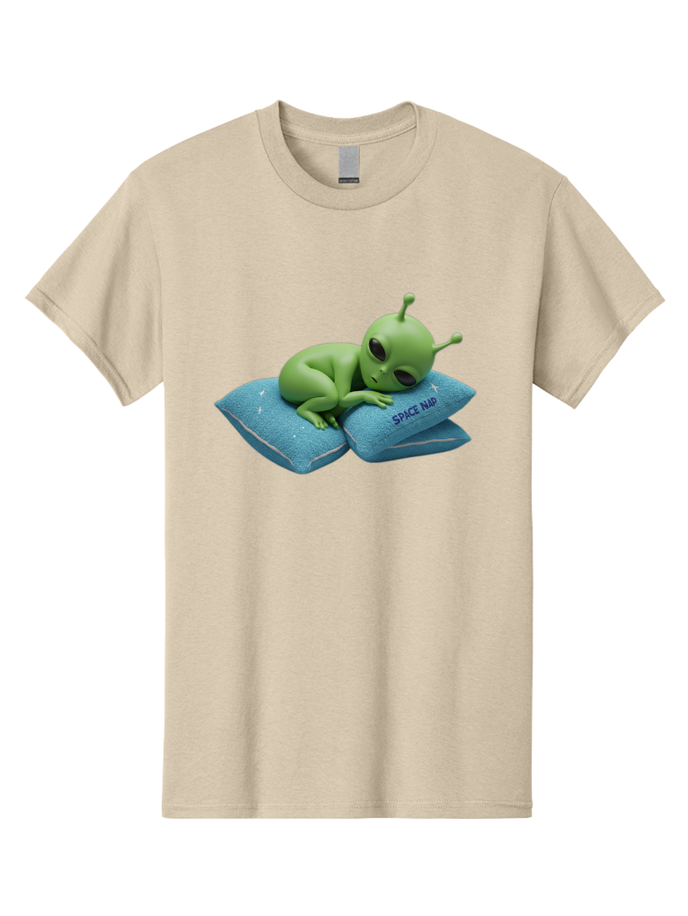 Alien-Sleeping-On-Pillows Men'S Graphic Tee, 100% Cotton, Comfortable Casual Summer Wear, Machine Washable, Alien Resting On Pillows, Extraterrestrial Being, Space Map, Stars, Sleepy Alien, Cute Cartoon Character, 3D Illustration, Funny Meme Bac583