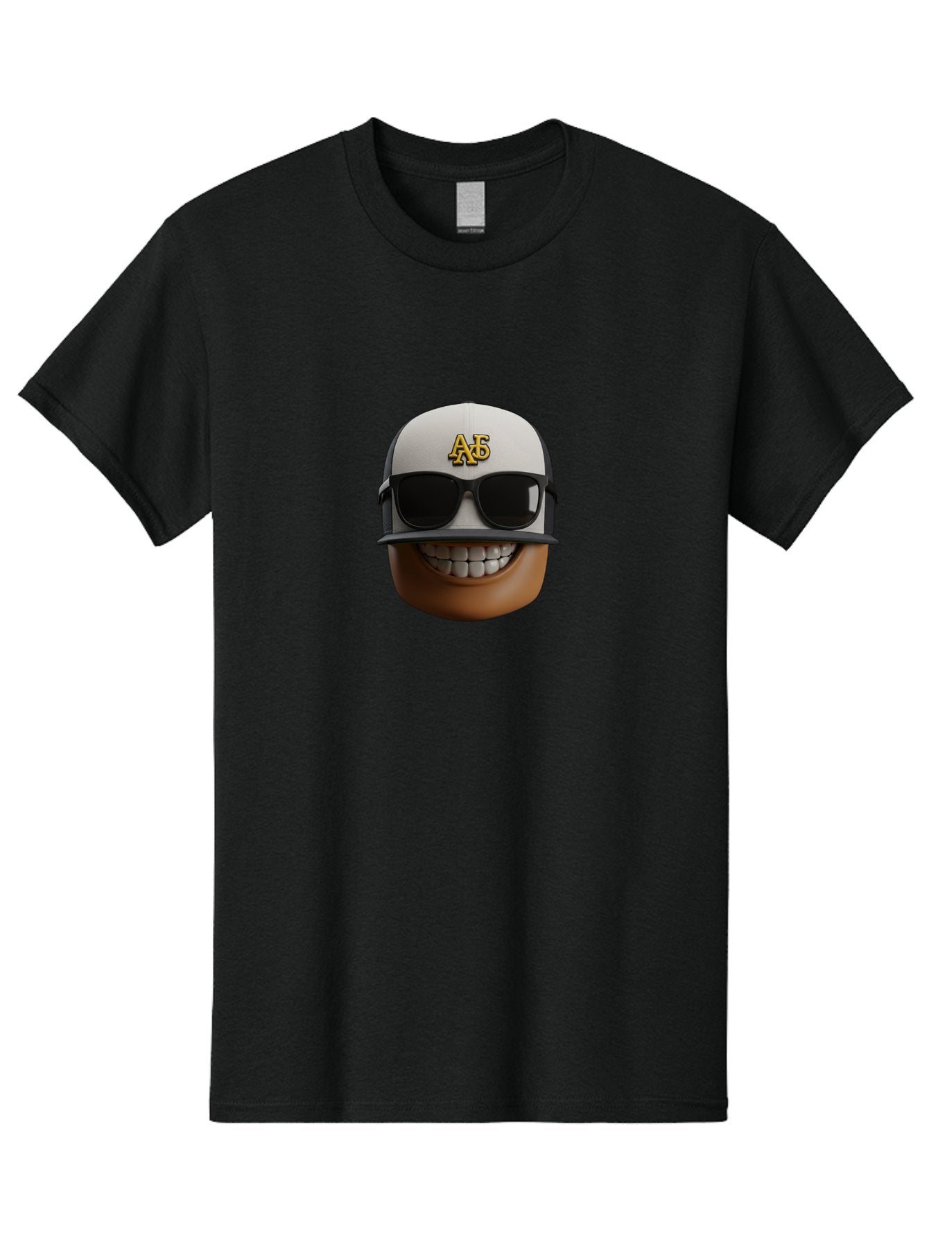 Alpha-Phi-Alpha-Emoji Men'S Graphic Tee, 100% Cotton, Comfortable Casual Summer Wear, Machine Washable, Smiling Face, Sunglasses, Baseball Cap, White Hat, Greek Letters, Alpha Phi Alpha, Fraternity Symbol, Cool Guy, Happy Expression, Bac584 3