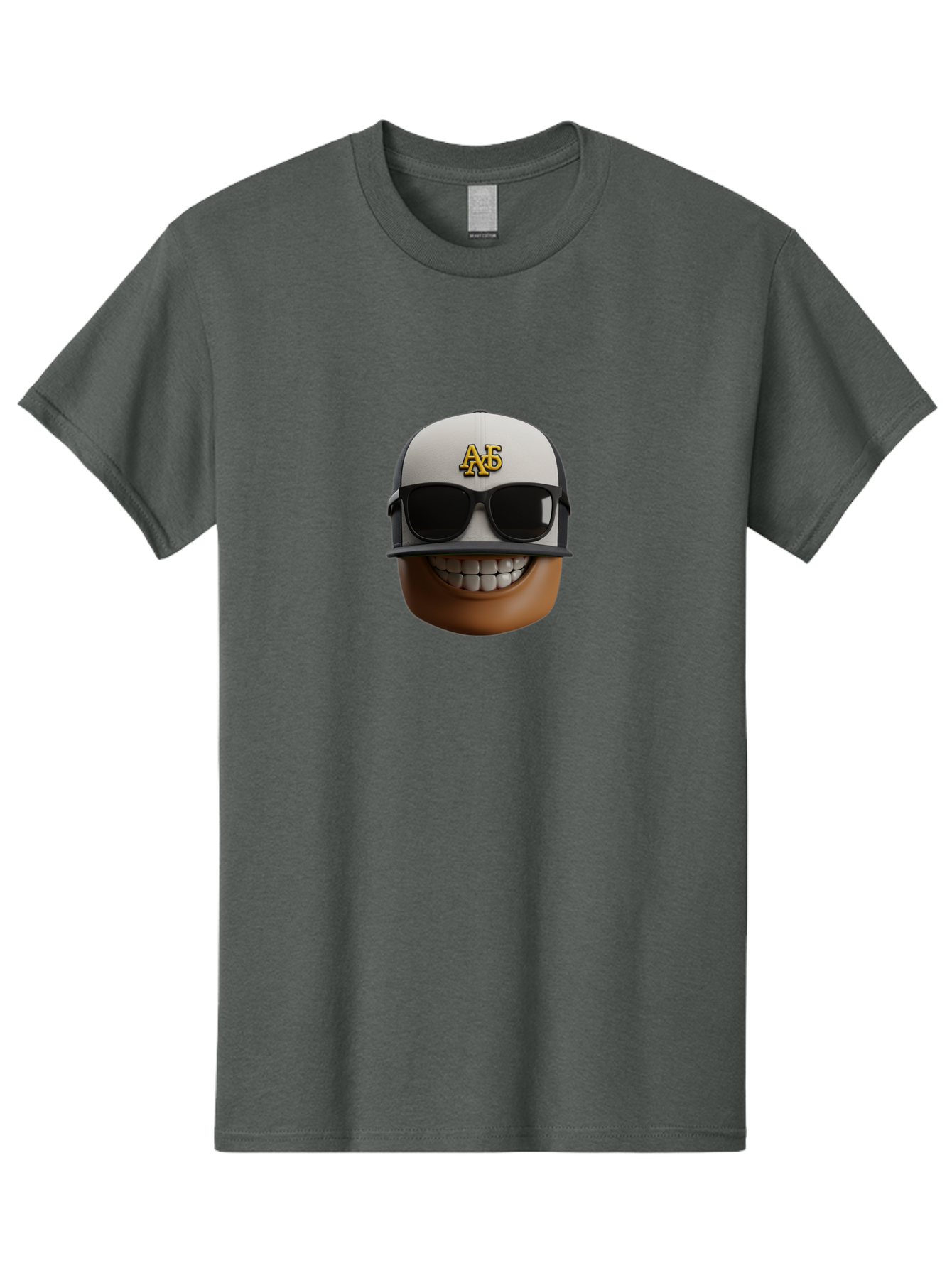 Alpha-Phi-Alpha-Emoji Men'S Graphic Tee, 100% Cotton, Comfortable Casual Summer Wear, Machine Washable, Smiling Face, Sunglasses, Baseball Cap, White Hat, Greek Letters, Alpha Phi Alpha, Fraternity Symbol, Cool Guy, Happy Expression, Bac584