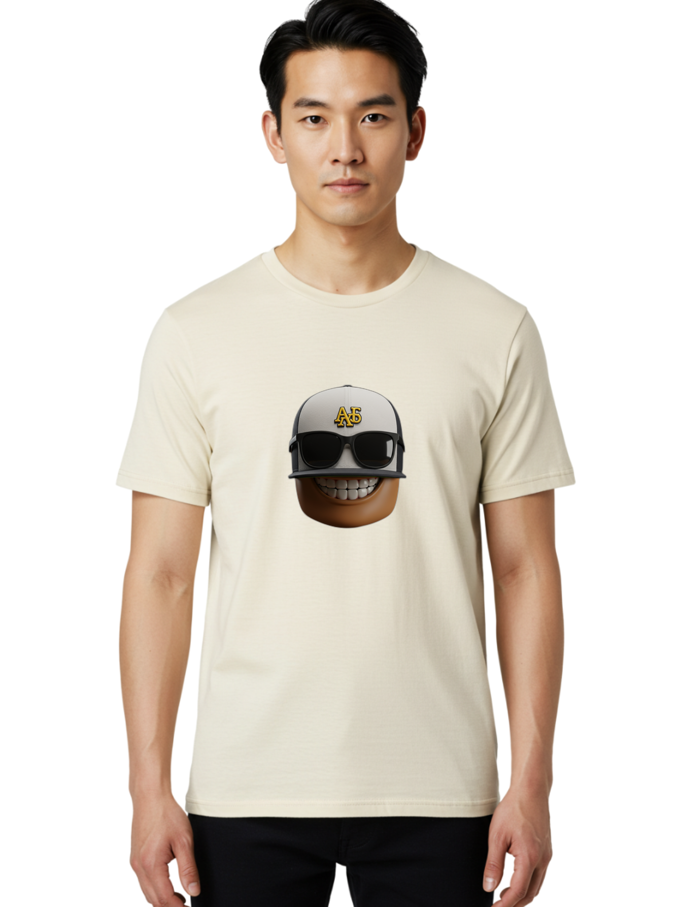 Alpha-Phi-Alpha-Emoji Men'S Graphic Tee, 100% Cotton, Comfortable Casual Summer Wear, Machine Washable, Smiling Face, Sunglasses, Baseball Cap, White Hat, Greek Letters, Alpha Phi Alpha, Fraternity Symbol, Cool Guy, Happy Expression, Bac584 22
