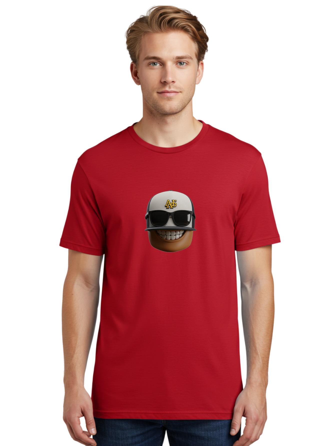 Alpha-Phi-Alpha-Emoji Men'S Graphic Tee, 100% Cotton, Comfortable Casual Summer Wear, Machine Washable, Smiling Face, Sunglasses, Baseball Cap, White Hat, Greek Letters, Alpha Phi Alpha, Fraternity Symbol, Cool Guy, Happy Expression, Bac584 28
