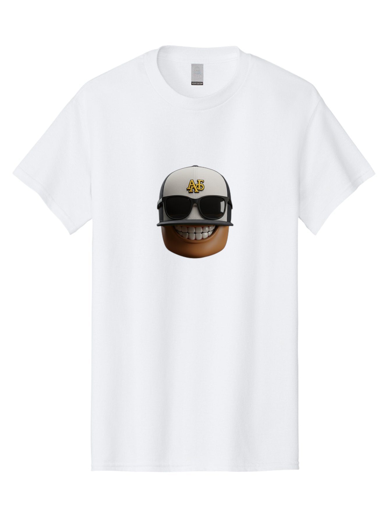 Alpha-Phi-Alpha-Emoji Men'S Graphic Tee, 100% Cotton, Comfortable Casual Summer Wear, Machine Washable, Smiling Face, Sunglasses, Baseball Cap, White Hat, Greek Letters, Alpha Phi Alpha, Fraternity Symbol, Cool Guy, Happy Expression, Bac584