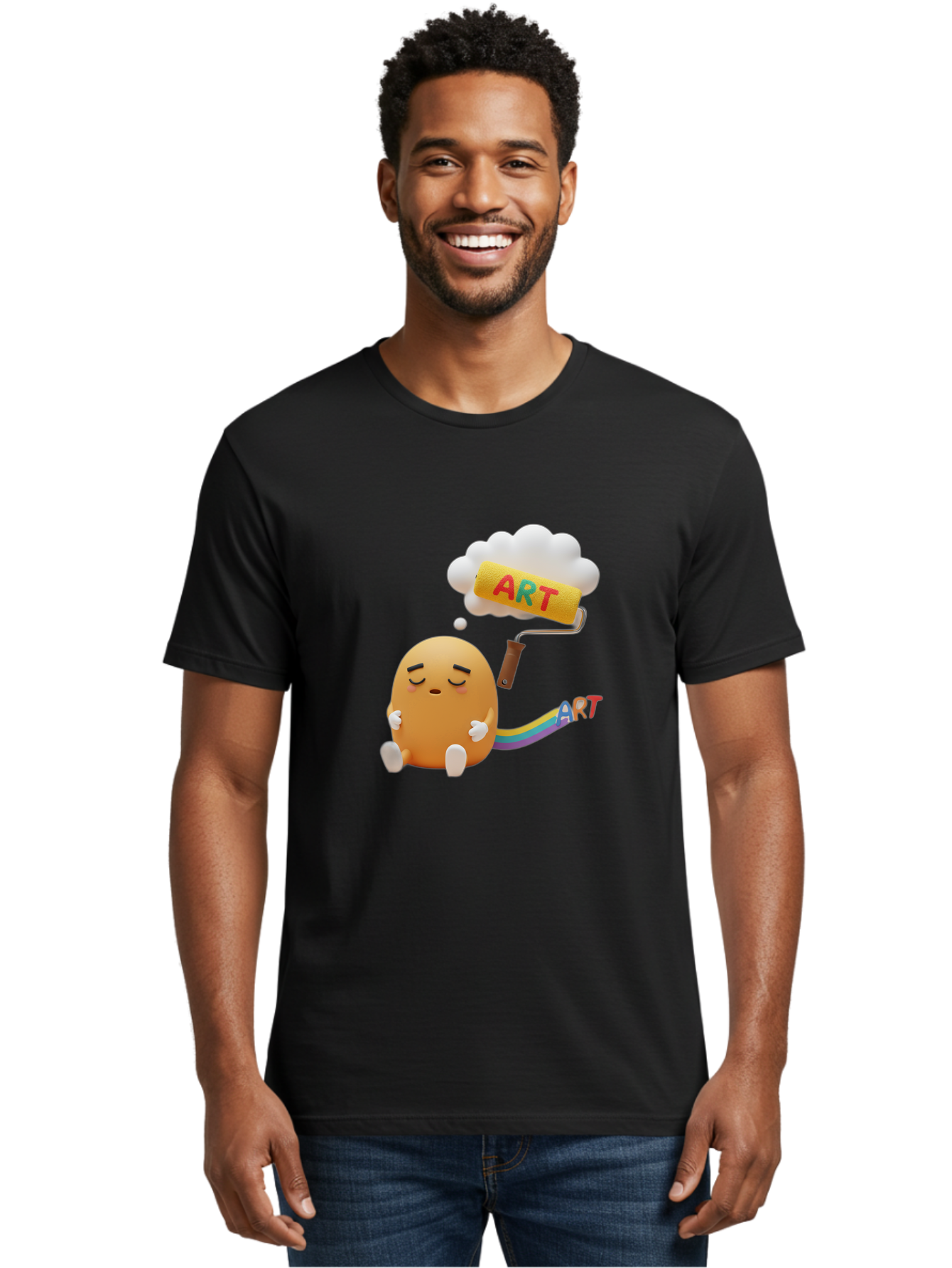Art Men'S Graphic Tee, 100% Cotton, Comfortable Casual Summer Wear, Machine Washable, Cartoon Character, Creativity Unleashed, Dreamy Thoughts, Paint Roller, Colorful Art, Imagination, Artistic Expression, Vibrant Colors Bac587 22