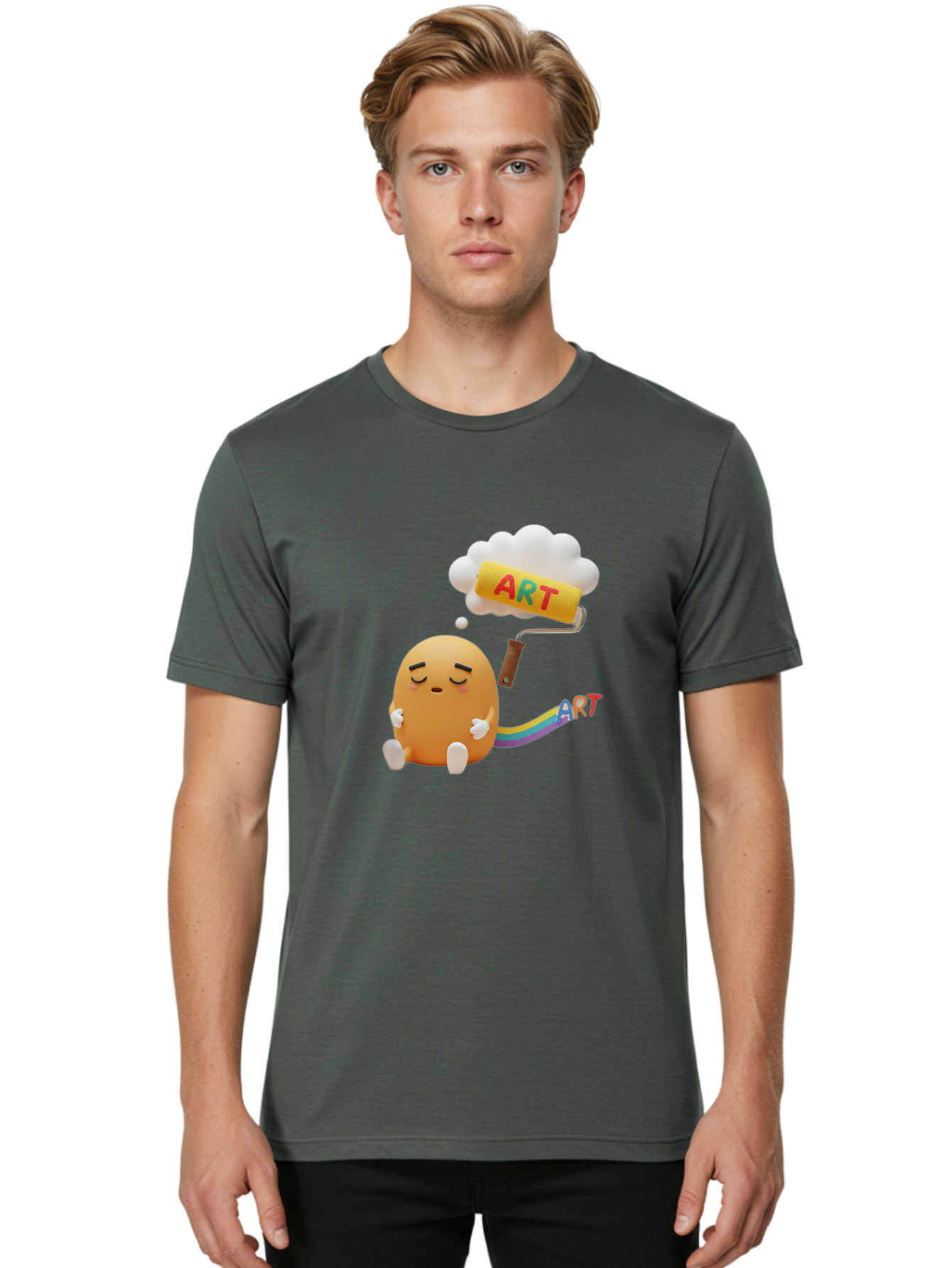 Art Men'S Graphic Tee, 100% Cotton, Comfortable Casual Summer Wear, Machine Washable, Cartoon Character, Creativity Unleashed, Dreamy Thoughts, Paint Roller, Colorful Art, Imagination, Artistic Expression, Vibrant Colors Bac587 23