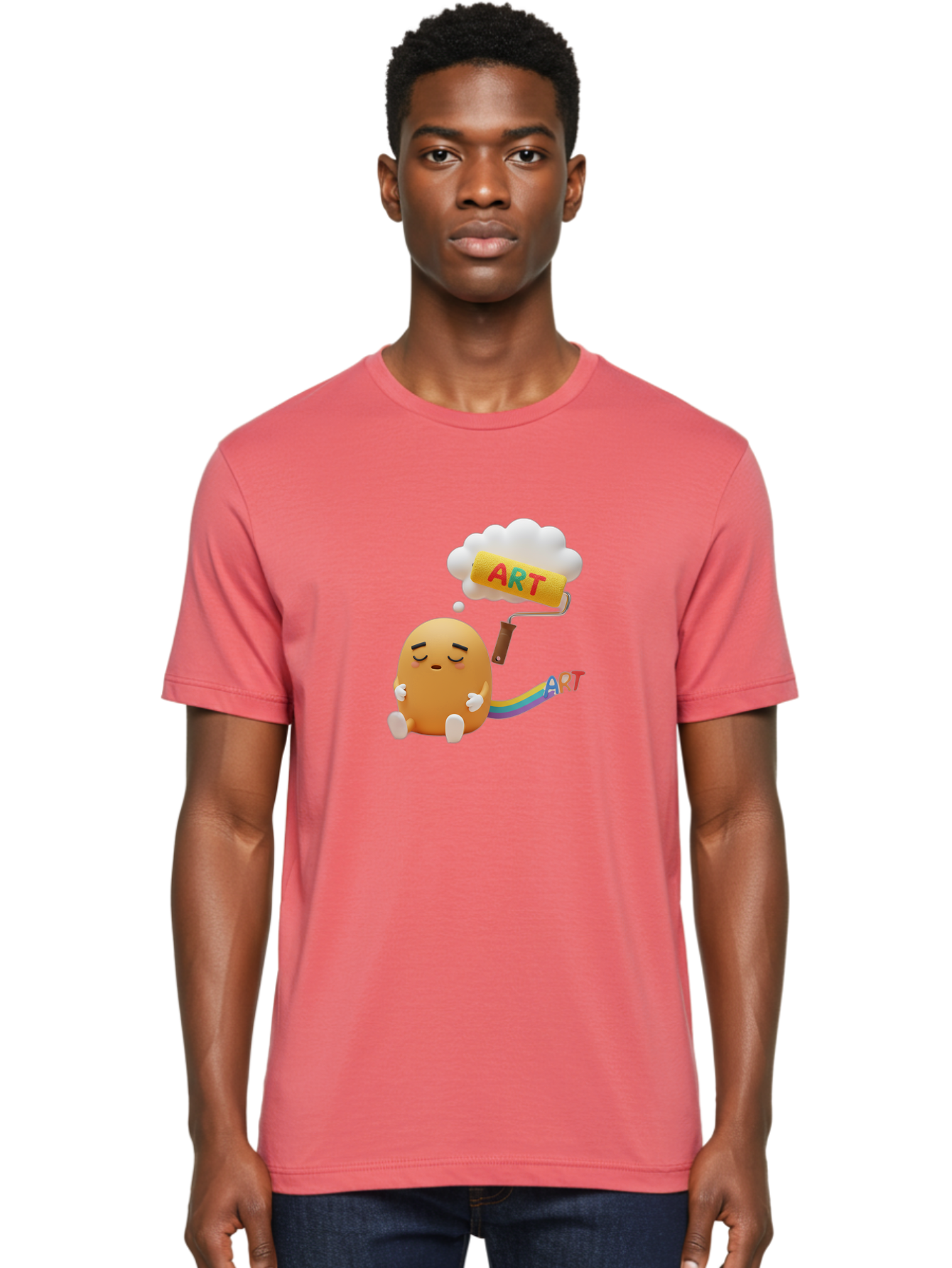 Art Men'S Graphic Tee, 100% Cotton, Comfortable Casual Summer Wear, Machine Washable, Cartoon Character, Creativity Unleashed, Dreamy Thoughts, Paint Roller, Colorful Art, Imagination, Artistic Expression, Vibrant Colors Bac587 25