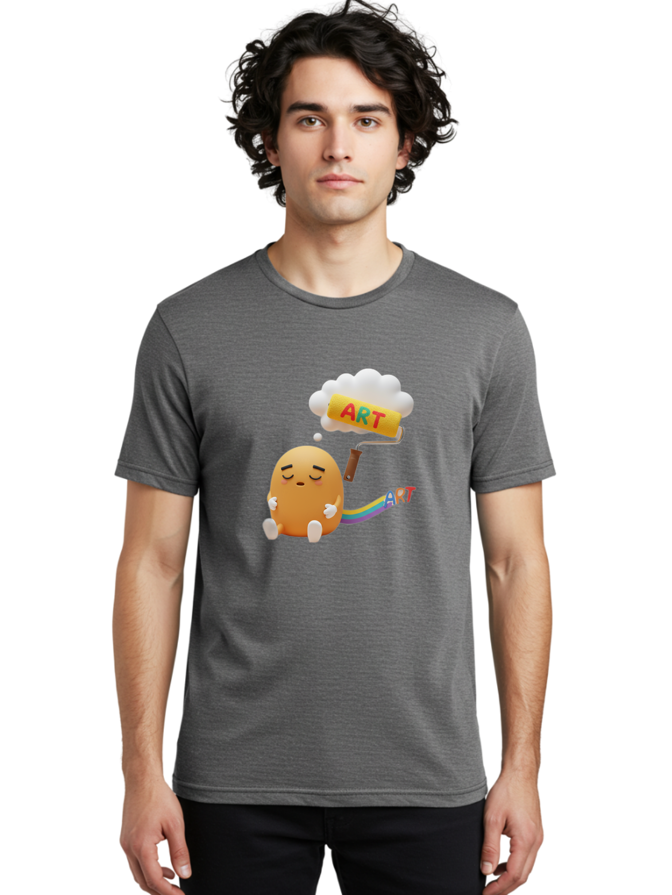 Art Men'S Graphic Tee, 100% Cotton, Comfortable Casual Summer Wear, Machine Washable, Cartoon Character, Creativity Unleashed, Dreamy Thoughts, Paint Roller, Colorful Art, Imagination, Artistic Expression, Vibrant Colors Bac587 27