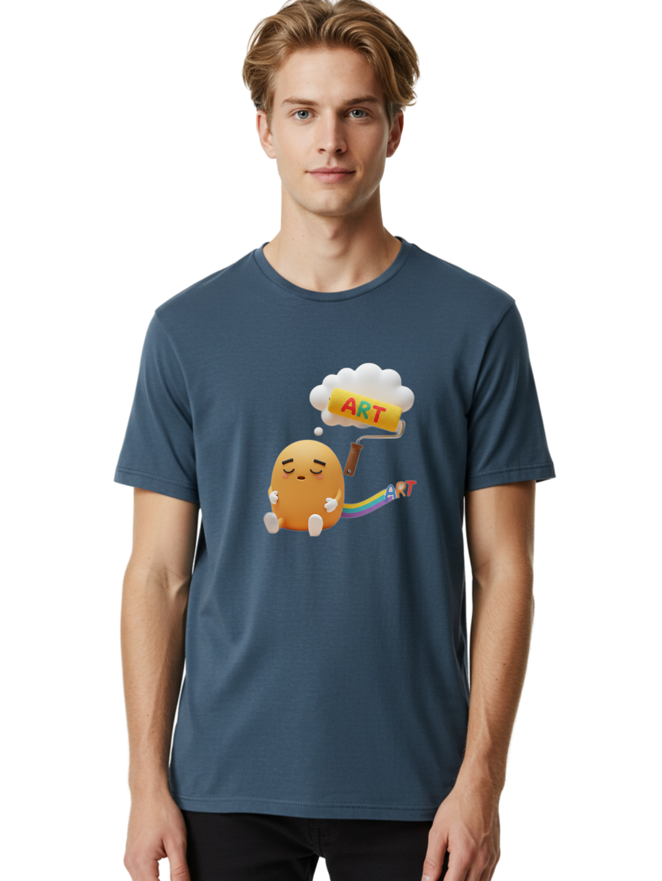 Art Men'S Graphic Tee, 100% Cotton, Comfortable Casual Summer Wear, Machine Washable, Cartoon Character, Creativity Unleashed, Dreamy Thoughts, Paint Roller, Colorful Art, Imagination, Artistic Expression, Vibrant Colors Bac587 18