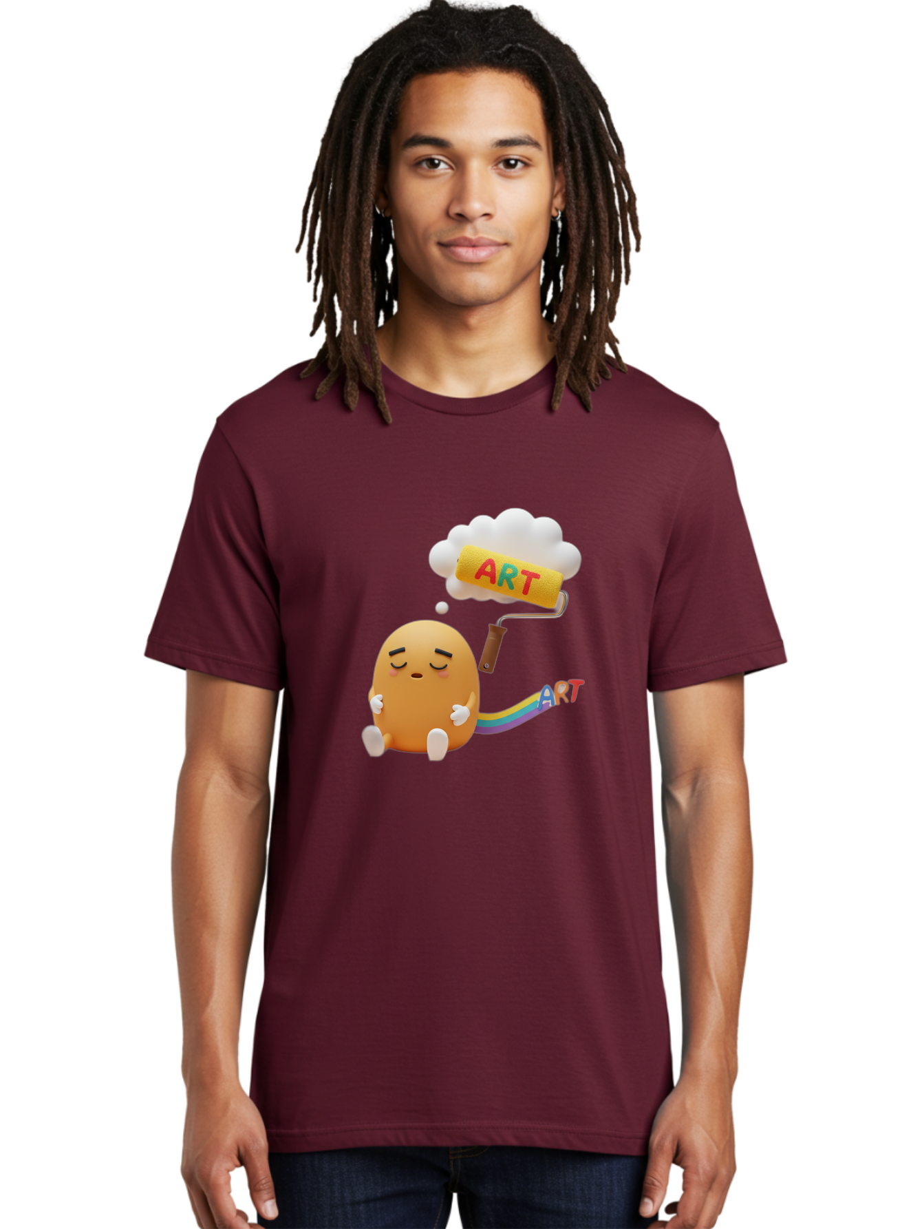 Art Men'S Graphic Tee, 100% Cotton, Comfortable Casual Summer Wear, Machine Washable, Cartoon Character, Creativity Unleashed, Dreamy Thoughts, Paint Roller, Colorful Art, Imagination, Artistic Expression, Vibrant Colors Bac587 24