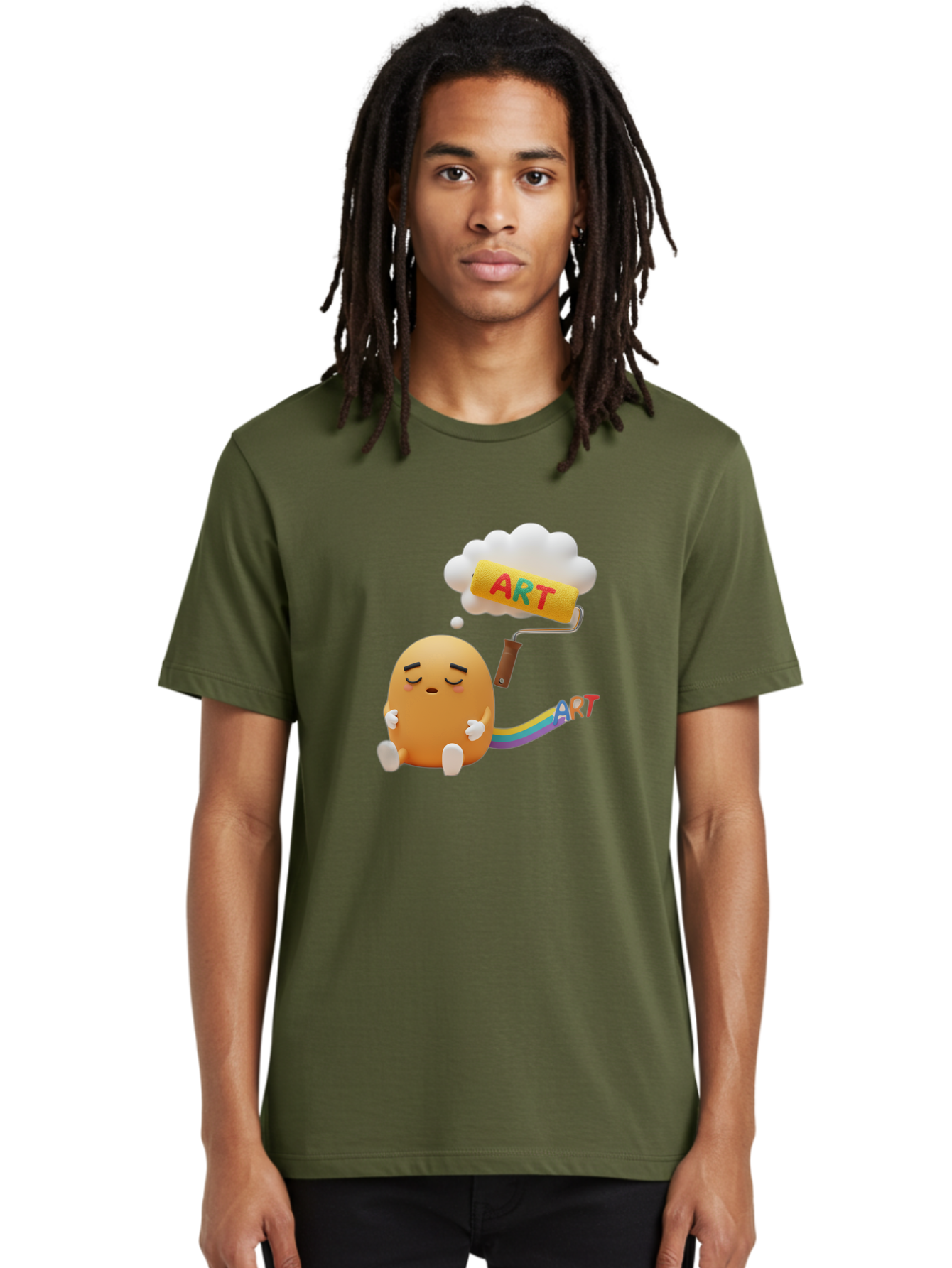 Art Men'S Graphic Tee, 100% Cotton, Comfortable Casual Summer Wear, Machine Washable, Cartoon Character, Creativity Unleashed, Dreamy Thoughts, Paint Roller, Colorful Art, Imagination, Artistic Expression, Vibrant Colors Bac587 30