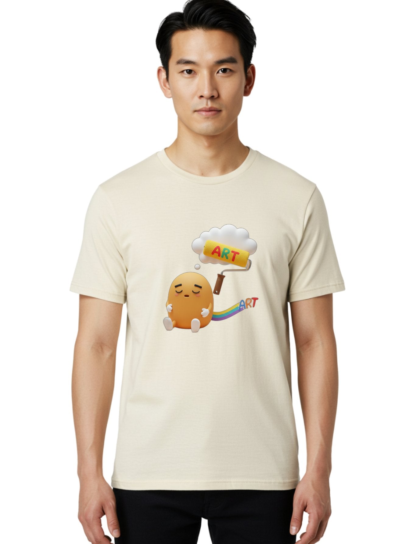 Art Men'S Graphic Tee, 100% Cotton, Comfortable Casual Summer Wear, Machine Washable, Cartoon Character, Creativity Unleashed, Dreamy Thoughts, Paint Roller, Colorful Art, Imagination, Artistic Expression, Vibrant Colors Bac587 26
