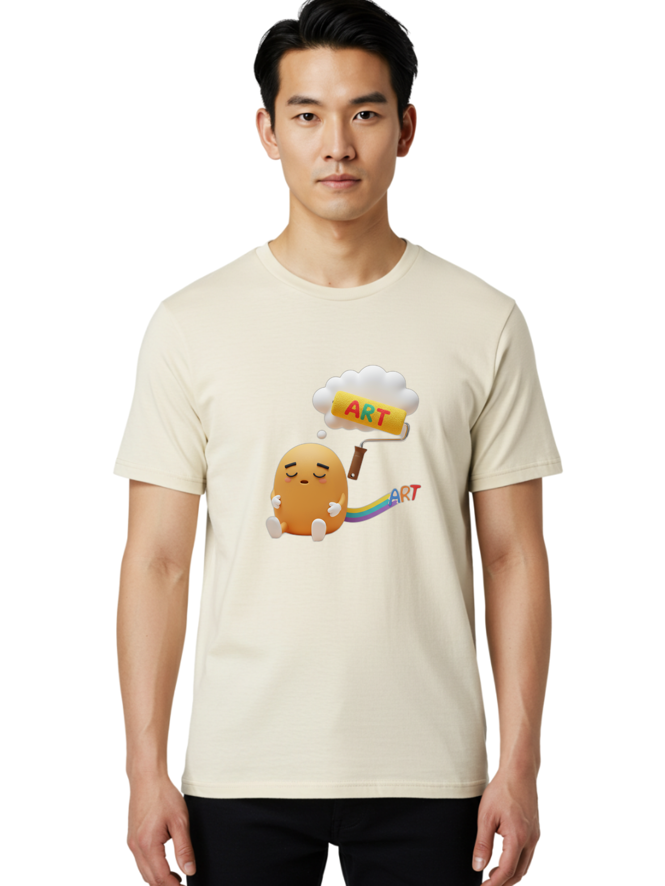 Art Men'S Graphic Tee, 100% Cotton, Comfortable Casual Summer Wear, Machine Washable, Cartoon Character, Creativity Unleashed, Dreamy Thoughts, Paint Roller, Colorful Art, Imagination, Artistic Expression, Vibrant Colors Bac587 20