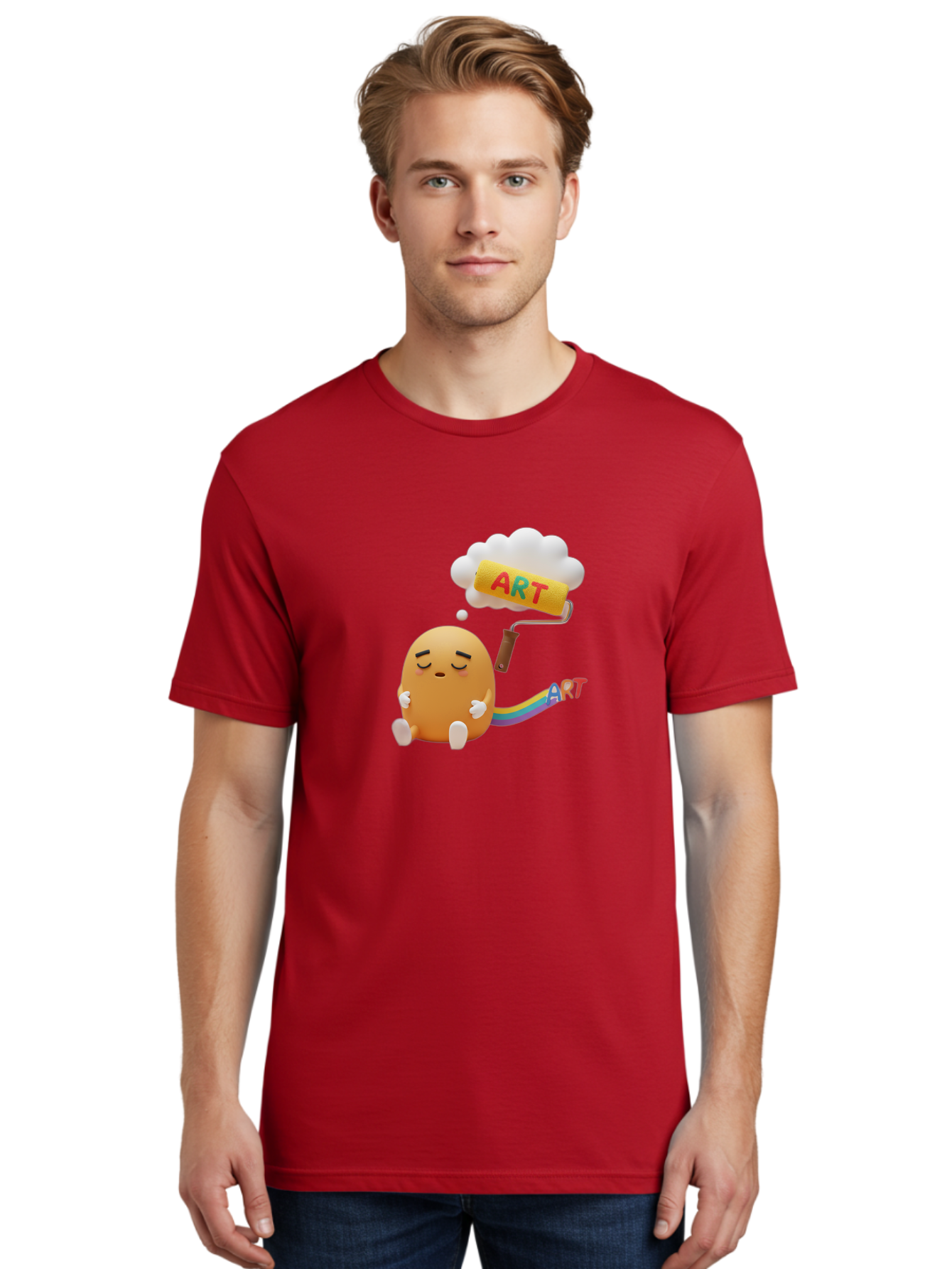 Art Men'S Graphic Tee, 100% Cotton, Comfortable Casual Summer Wear, Machine Washable, Cartoon Character, Creativity Unleashed, Dreamy Thoughts, Paint Roller, Colorful Art, Imagination, Artistic Expression, Vibrant Colors Bac587 29