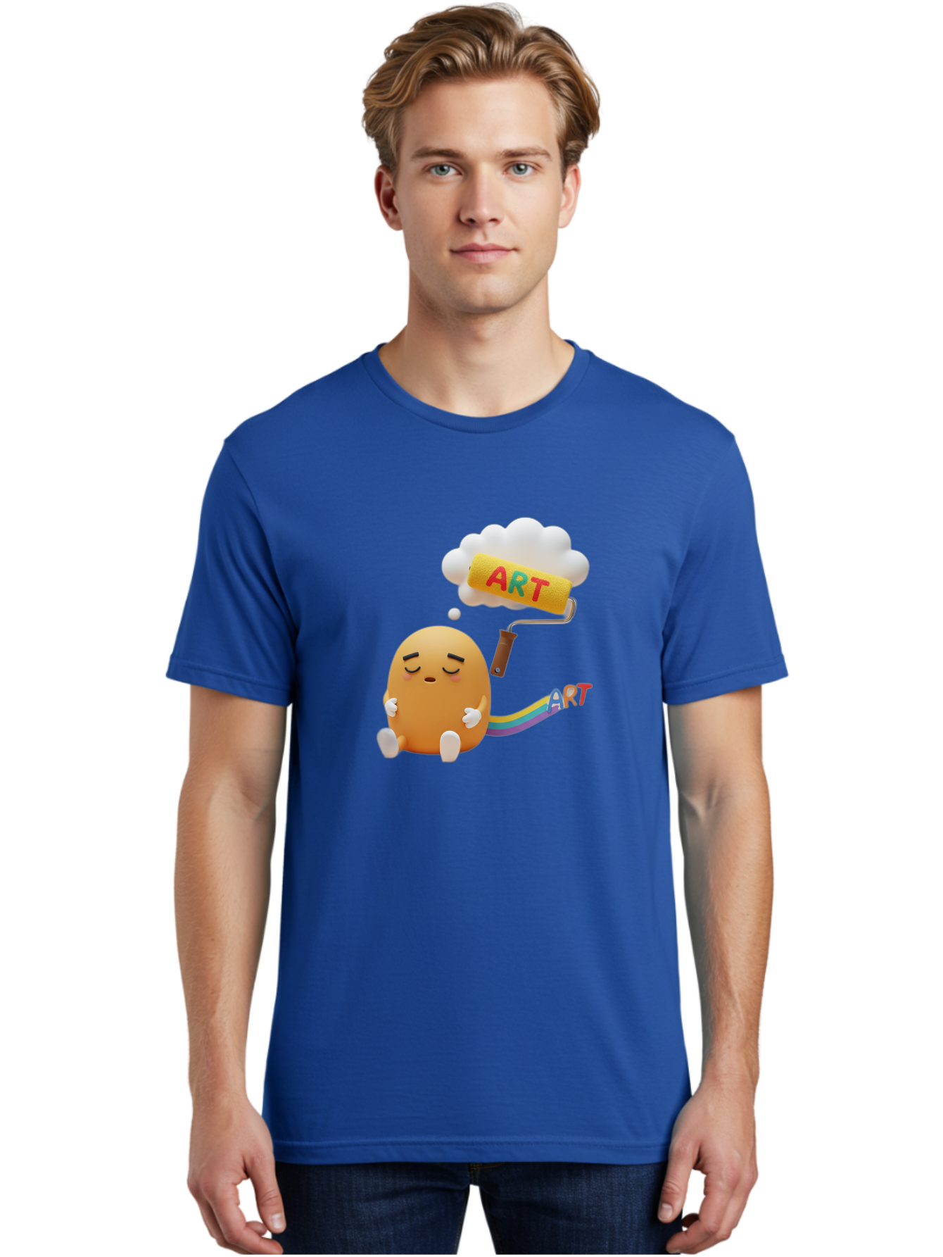 Art Men'S Graphic Tee, 100% Cotton, Comfortable Casual Summer Wear, Machine Washable, Cartoon Character, Creativity Unleashed, Dreamy Thoughts, Paint Roller, Colorful Art, Imagination, Artistic Expression, Vibrant Colors Bac587 28