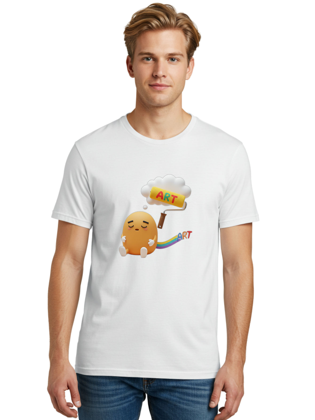 Art Men'S Graphic Tee, 100% Cotton, Comfortable Casual Summer Wear, Machine Washable, Cartoon Character, Creativity Unleashed, Dreamy Thoughts, Paint Roller, Colorful Art, Imagination, Artistic Expression, Vibrant Colors Bac587 26