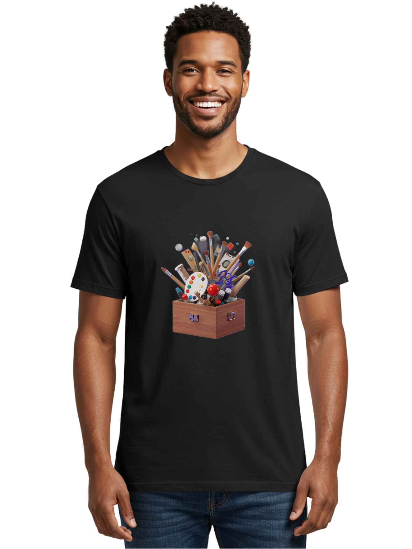 Artist-Toolbox Men'S Graphic Tee, 100% Cotton, Comfortable Casual Summer Wear, Machine Washable, Art Supplies, Paintbrushes, Palette, Paint Tubes, Creativity, Artistic Expression, Crafting, Diy, Art Studio, Painting Tools, Colorful Art Bac588 19