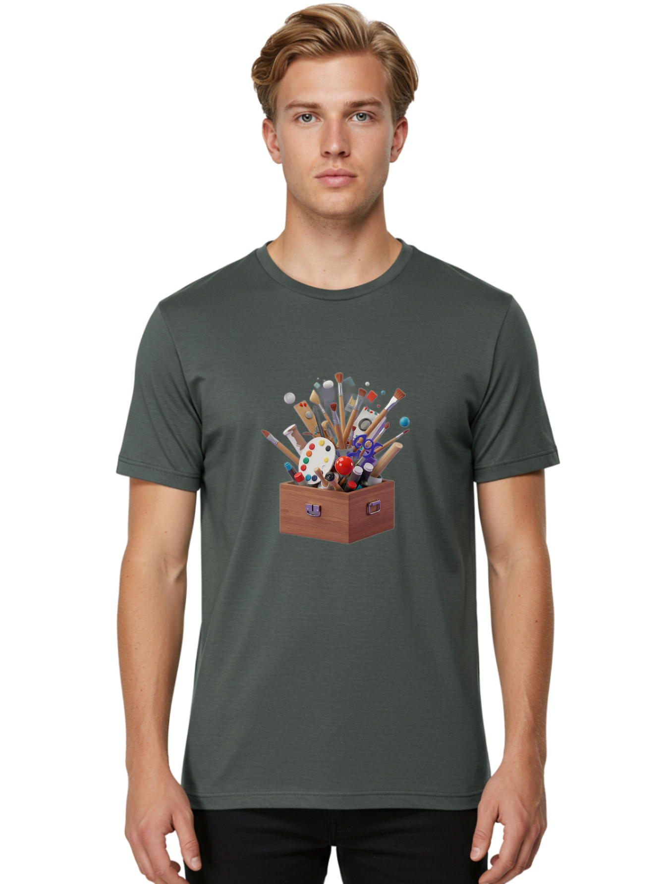Artist-Toolbox Men'S Graphic Tee, 100% Cotton, Comfortable Casual Summer Wear, Machine Washable, Art Supplies, Paintbrushes, Palette, Paint Tubes, Creativity, Artistic Expression, Crafting, Diy, Art Studio, Painting Tools, Colorful Art Bac588 29