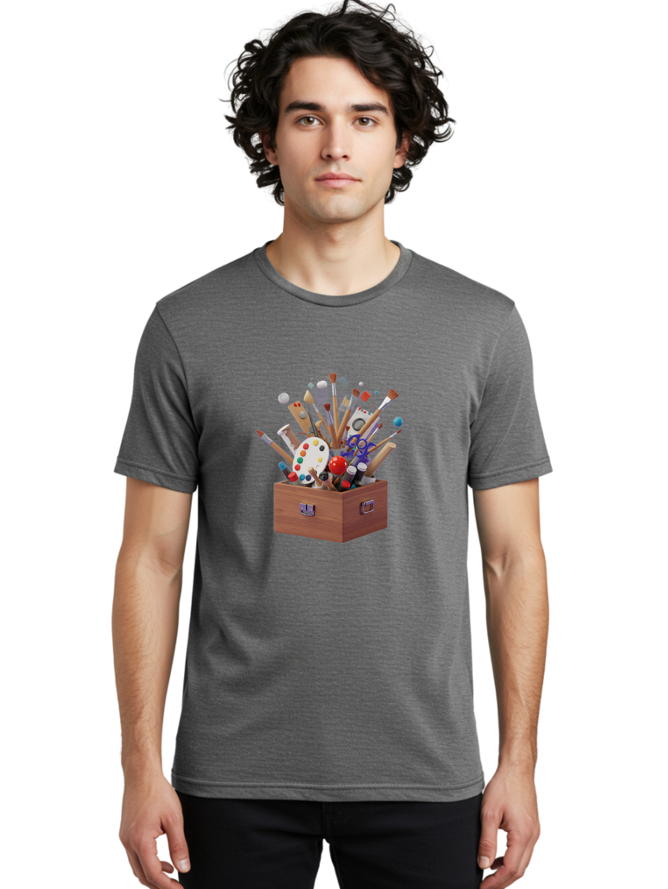 Artist-Toolbox Men'S Graphic Tee, 100% Cotton, Comfortable Casual Summer Wear, Machine Washable, Art Supplies, Paintbrushes, Palette, Paint Tubes, Creativity, Artistic Expression, Crafting, Diy, Art Studio, Painting Tools, Colorful Art Bac588 26