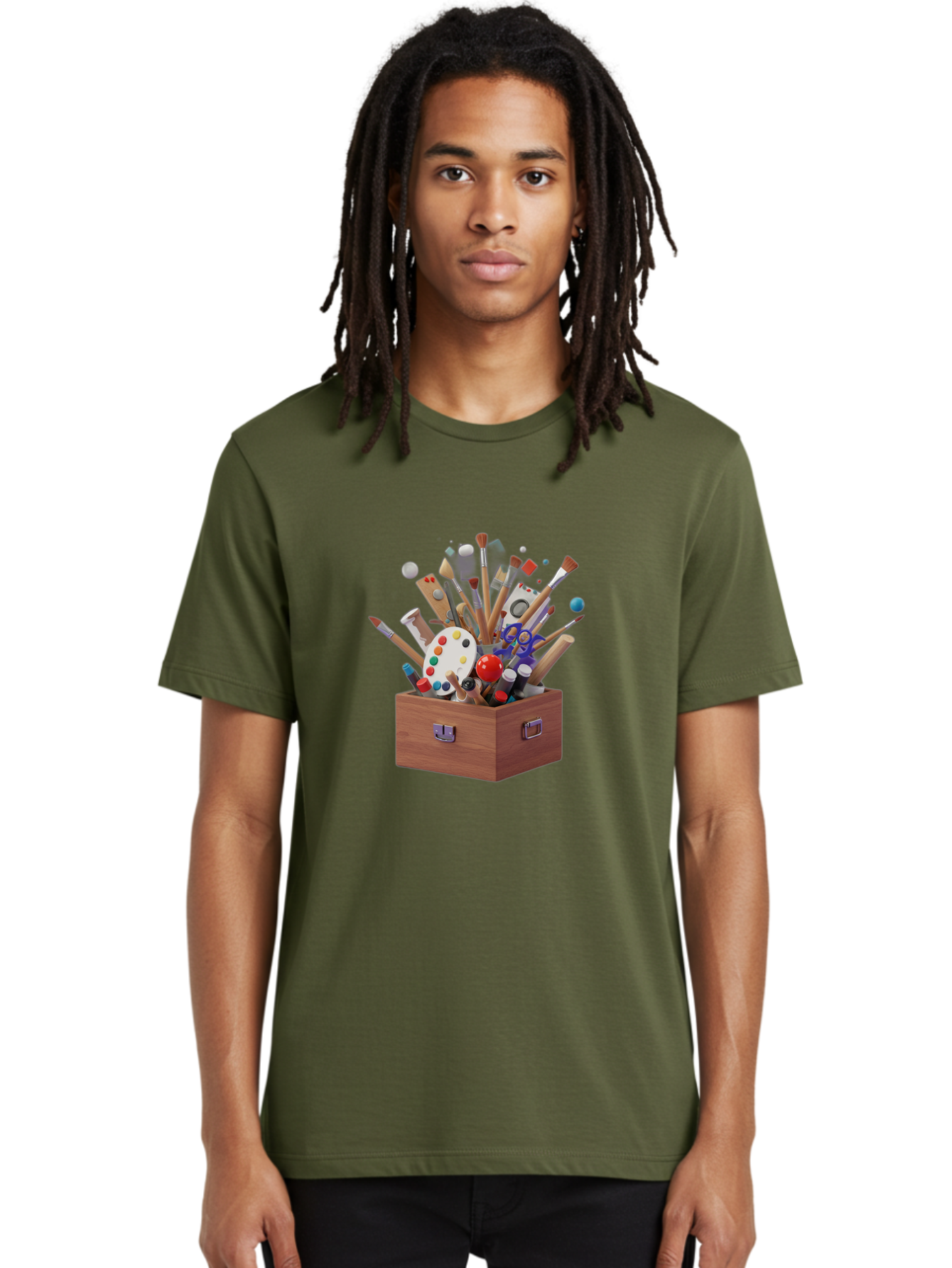 Artist-Toolbox Men'S Graphic Tee, 100% Cotton, Comfortable Casual Summer Wear, Machine Washable, Art Supplies, Paintbrushes, Palette, Paint Tubes, Creativity, Artistic Expression, Crafting, Diy, Art Studio, Painting Tools, Colorful Art Bac588 27