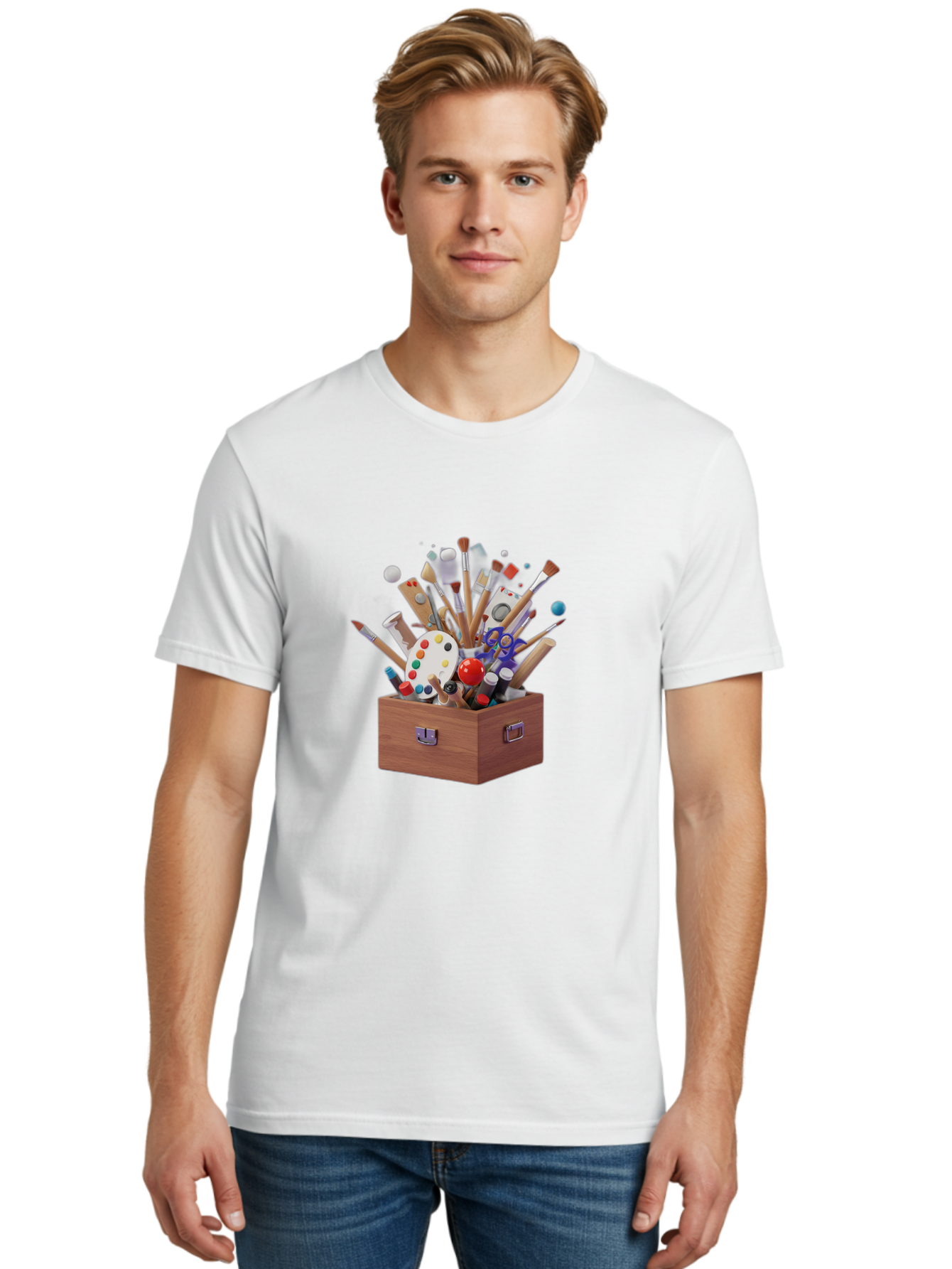 Artist-Toolbox Men'S Graphic Tee, 100% Cotton, Comfortable Casual Summer Wear, Machine Washable, Art Supplies, Paintbrushes, Palette, Paint Tubes, Creativity, Artistic Expression, Crafting, Diy, Art Studio, Painting Tools, Colorful Art Bac588 16
