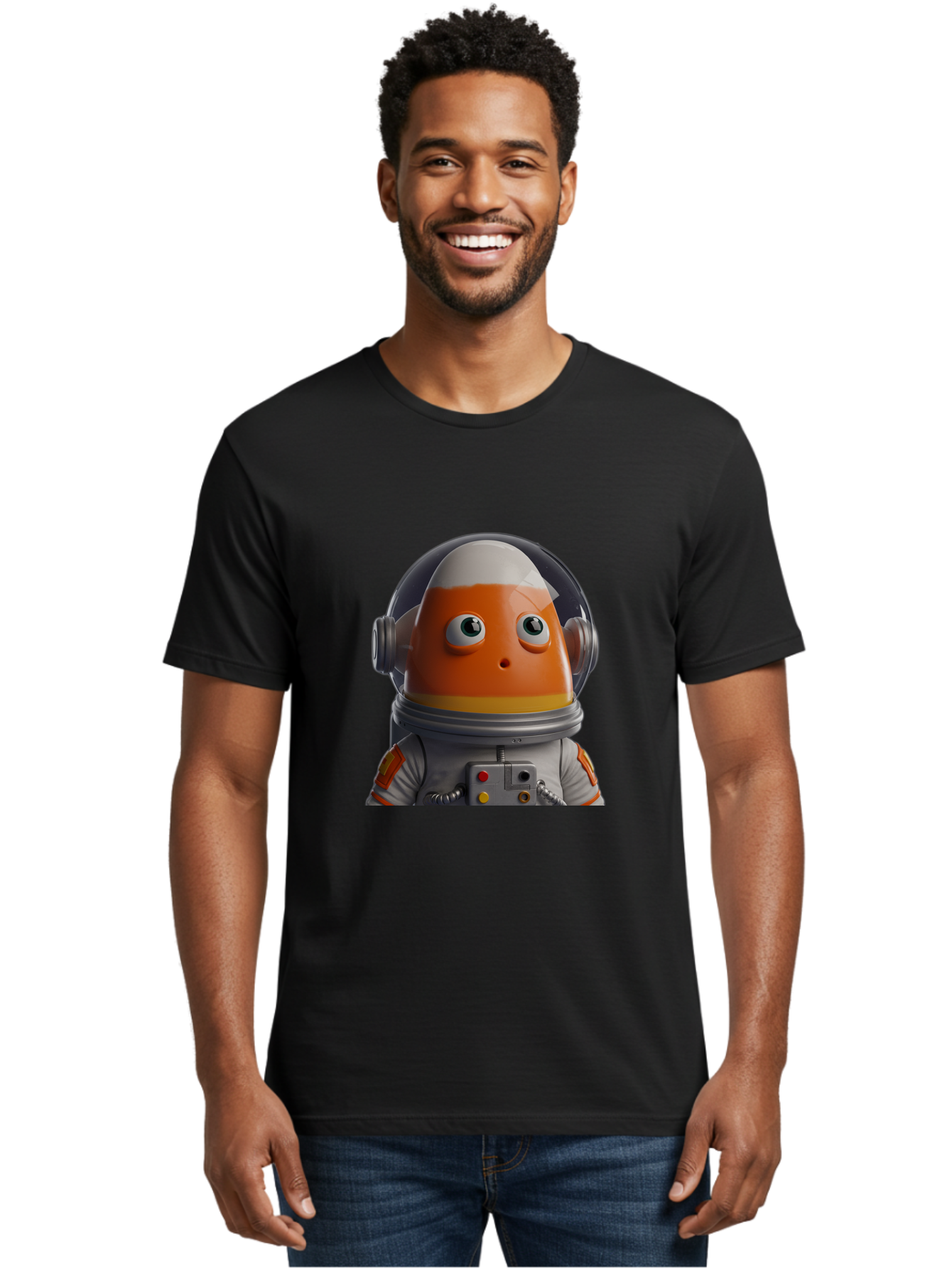Astronaut-Fish Men'S Graphic Tee, 100% Cotton, Comfortable Casual Summer Wear, Machine Washable, Futuristic Astronaut, Candy-Themed Space Suit, Orange And White Colors, Cartoon-Style Character, Space Exploration, Sci-Fi Elements, Bac589 22