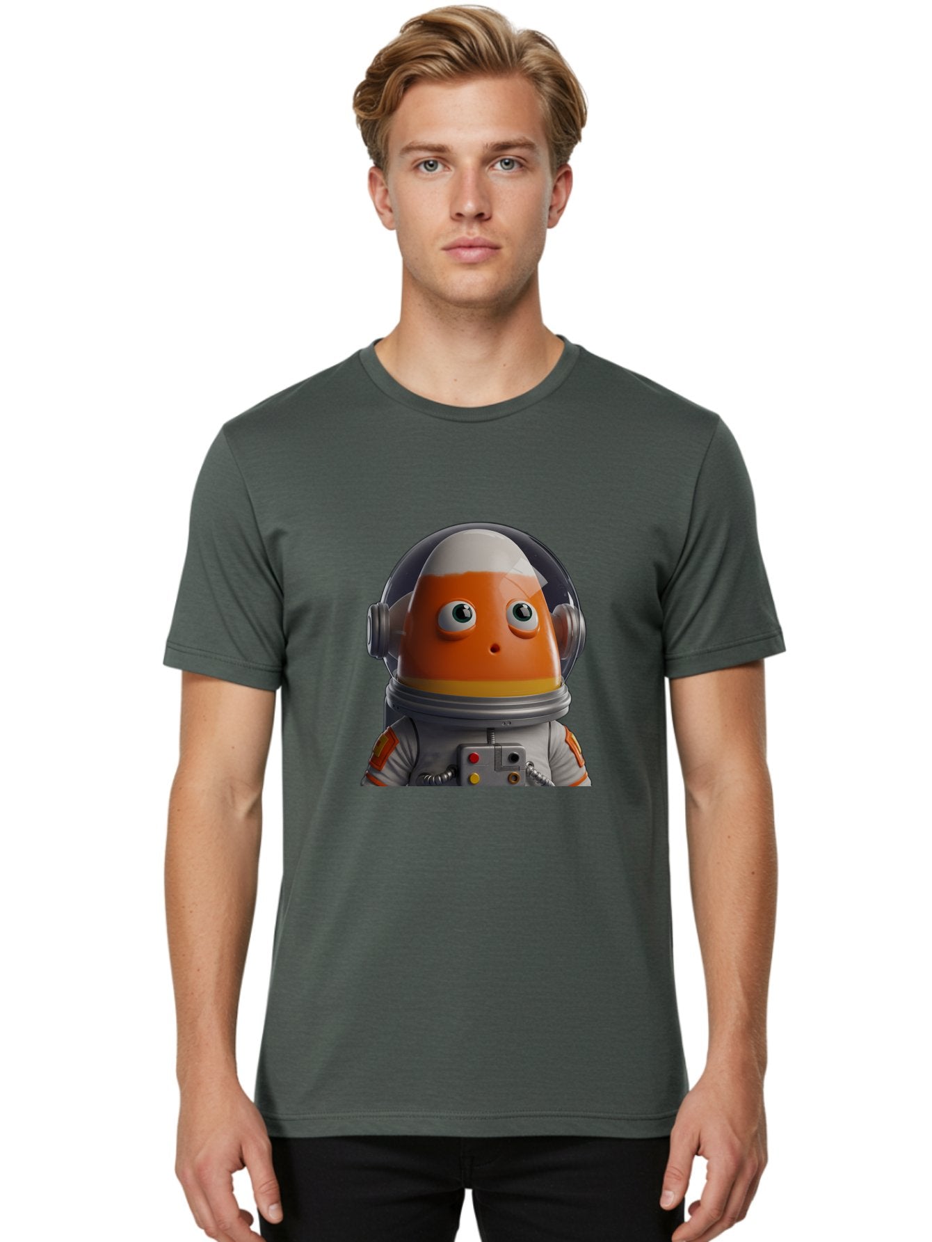 Astronaut-Fish Men'S Graphic Tee, 100% Cotton, Comfortable Casual Summer Wear, Machine Washable, Futuristic Astronaut, Candy-Themed Space Suit, Orange And White Colors, Cartoon-Style Character, Space Exploration, Sci-Fi Elements, Bac589 18