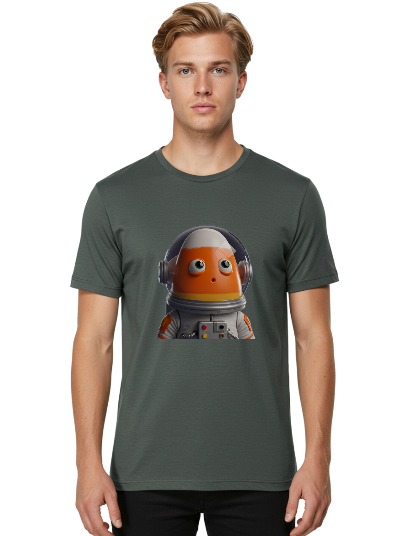 Astronaut-Fish Men'S Graphic Tee, 100% Cotton, Comfortable Casual Summer Wear, Machine Washable, Futuristic Astronaut, Candy-Themed Space Suit, Orange And White Colors, Cartoon-Style Character, Space Exploration, Sci-Fi Elements, Bac589 27