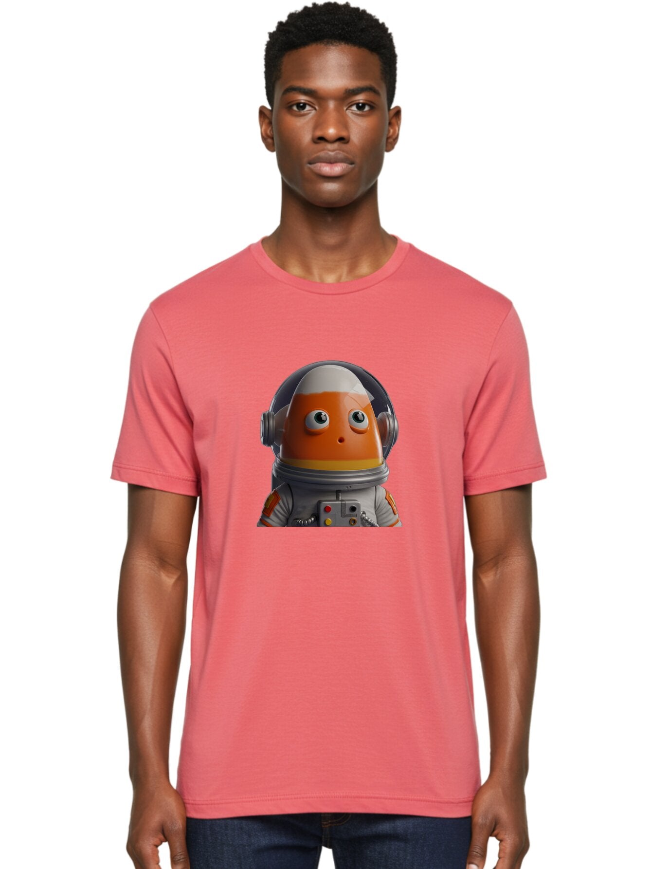 Astronaut-Fish Men'S Graphic Tee, 100% Cotton, Comfortable Casual Summer Wear, Machine Washable, Futuristic Astronaut, Candy-Themed Space Suit, Orange And White Colors, Cartoon-Style Character, Space Exploration, Sci-Fi Elements, Bac589 29
