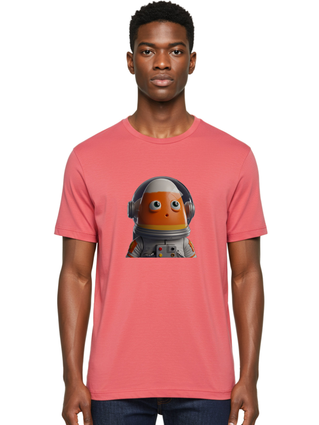 Astronaut-Fish Men'S Graphic Tee, 100% Cotton, Comfortable Casual Summer Wear, Machine Washable, Futuristic Astronaut, Candy-Themed Space Suit, Orange And White Colors, Cartoon-Style Character, Space Exploration, Sci-Fi Elements, Bac589 17