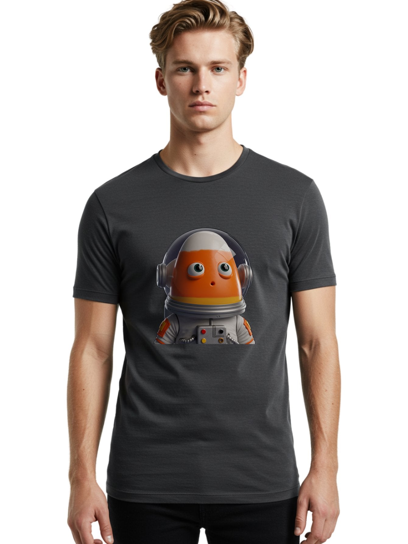 Astronaut-Fish Men'S Graphic Tee, 100% Cotton, Comfortable Casual Summer Wear, Machine Washable, Futuristic Astronaut, Candy-Themed Space Suit, Orange And White Colors, Cartoon-Style Character, Space Exploration, Sci-Fi Elements, Bac589 27