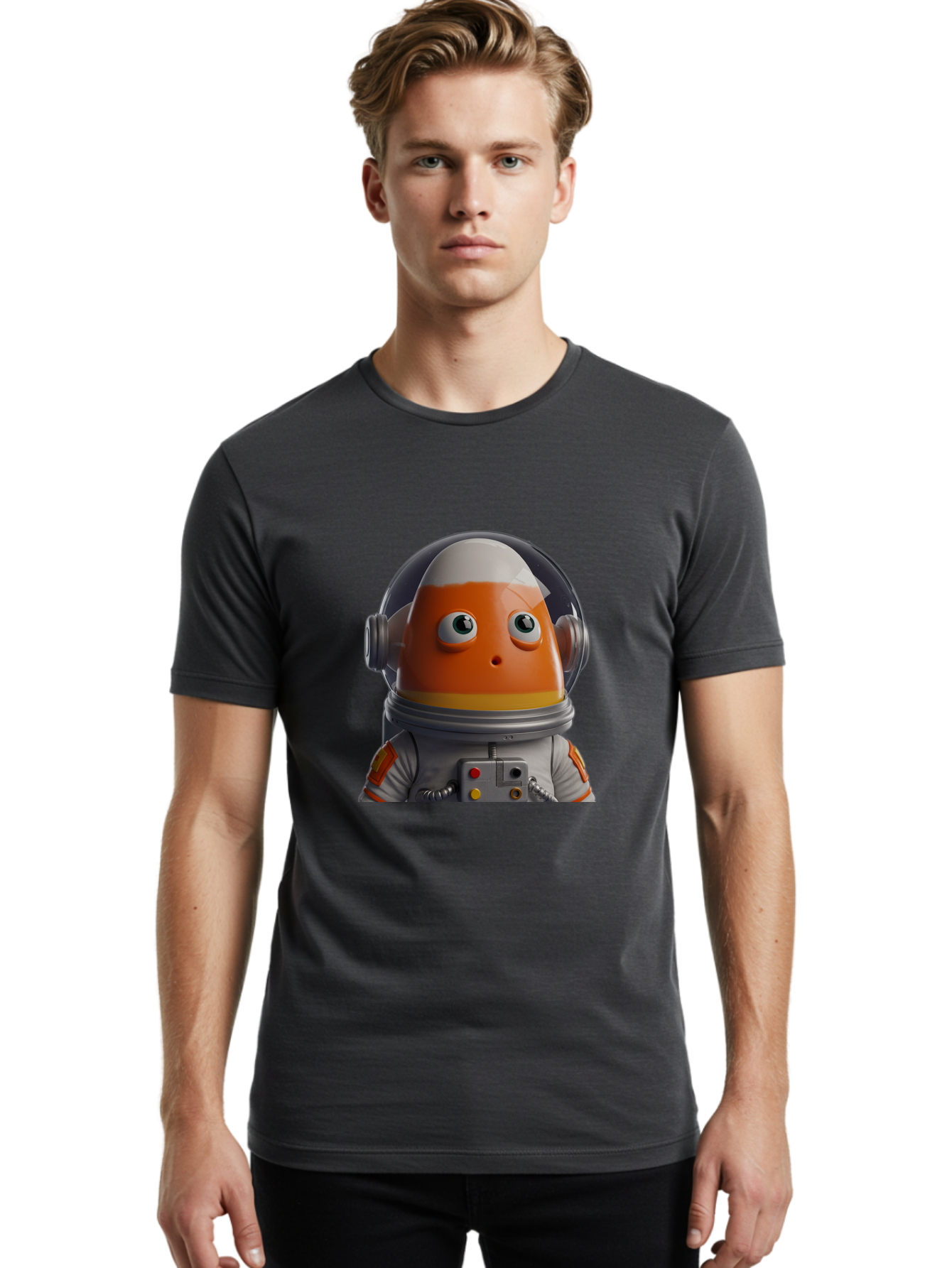 Astronaut-Fish Men'S Graphic Tee, 100% Cotton, Comfortable Casual Summer Wear, Machine Washable, Futuristic Astronaut, Candy-Themed Space Suit, Orange And White Colors, Cartoon-Style Character, Space Exploration, Sci-Fi Elements, Bac589 19