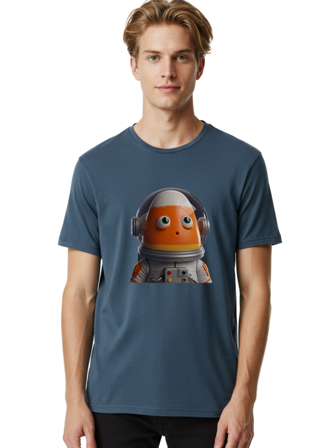 Astronaut-Fish Men'S Graphic Tee, 100% Cotton, Comfortable Casual Summer Wear, Machine Washable, Futuristic Astronaut, Candy-Themed Space Suit, Orange And White Colors, Cartoon-Style Character, Space Exploration, Sci-Fi Elements, Bac589 28