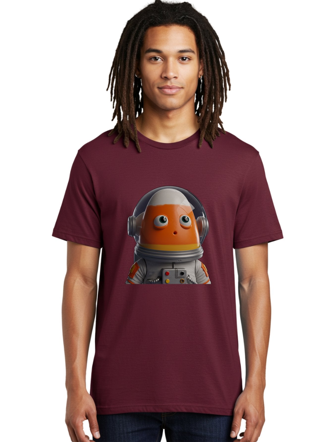 Astronaut-Fish Men'S Graphic Tee, 100% Cotton, Comfortable Casual Summer Wear, Machine Washable, Futuristic Astronaut, Candy-Themed Space Suit, Orange And White Colors, Cartoon-Style Character, Space Exploration, Sci-Fi Elements, Bac589 28