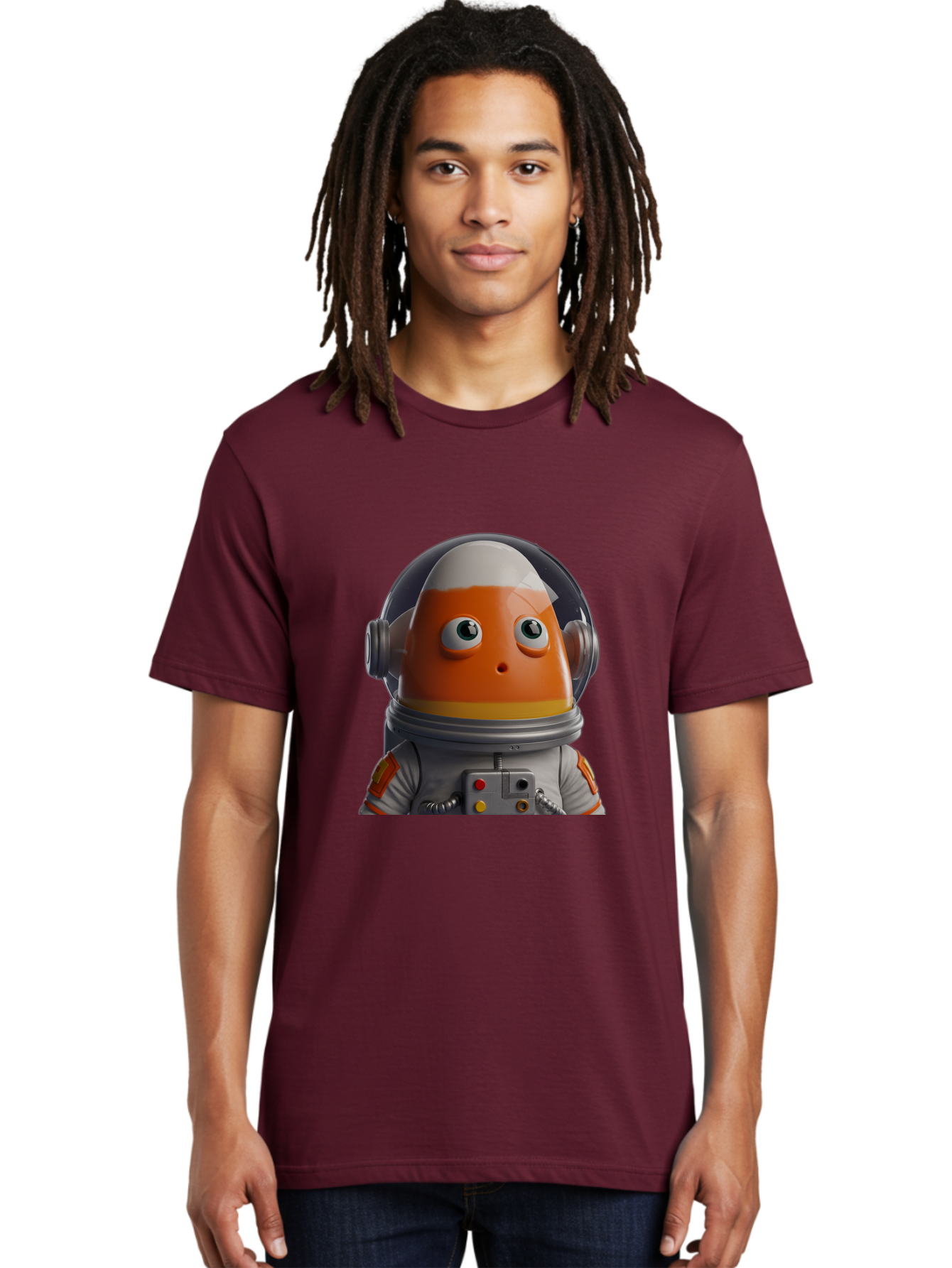 Astronaut-Fish Men'S Graphic Tee, 100% Cotton, Comfortable Casual Summer Wear, Machine Washable, Futuristic Astronaut, Candy-Themed Space Suit, Orange And White Colors, Cartoon-Style Character, Space Exploration, Sci-Fi Elements, Bac589 18