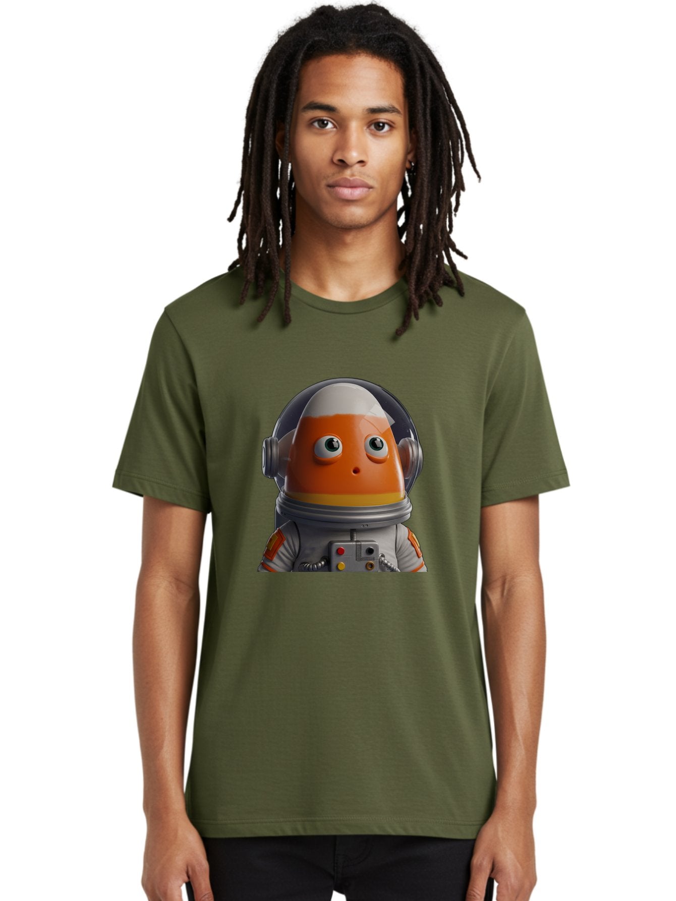 Astronaut-Fish Men'S Graphic Tee, 100% Cotton, Comfortable Casual Summer Wear, Machine Washable, Futuristic Astronaut, Candy-Themed Space Suit, Orange And White Colors, Cartoon-Style Character, Space Exploration, Sci-Fi Elements, Bac589 17
