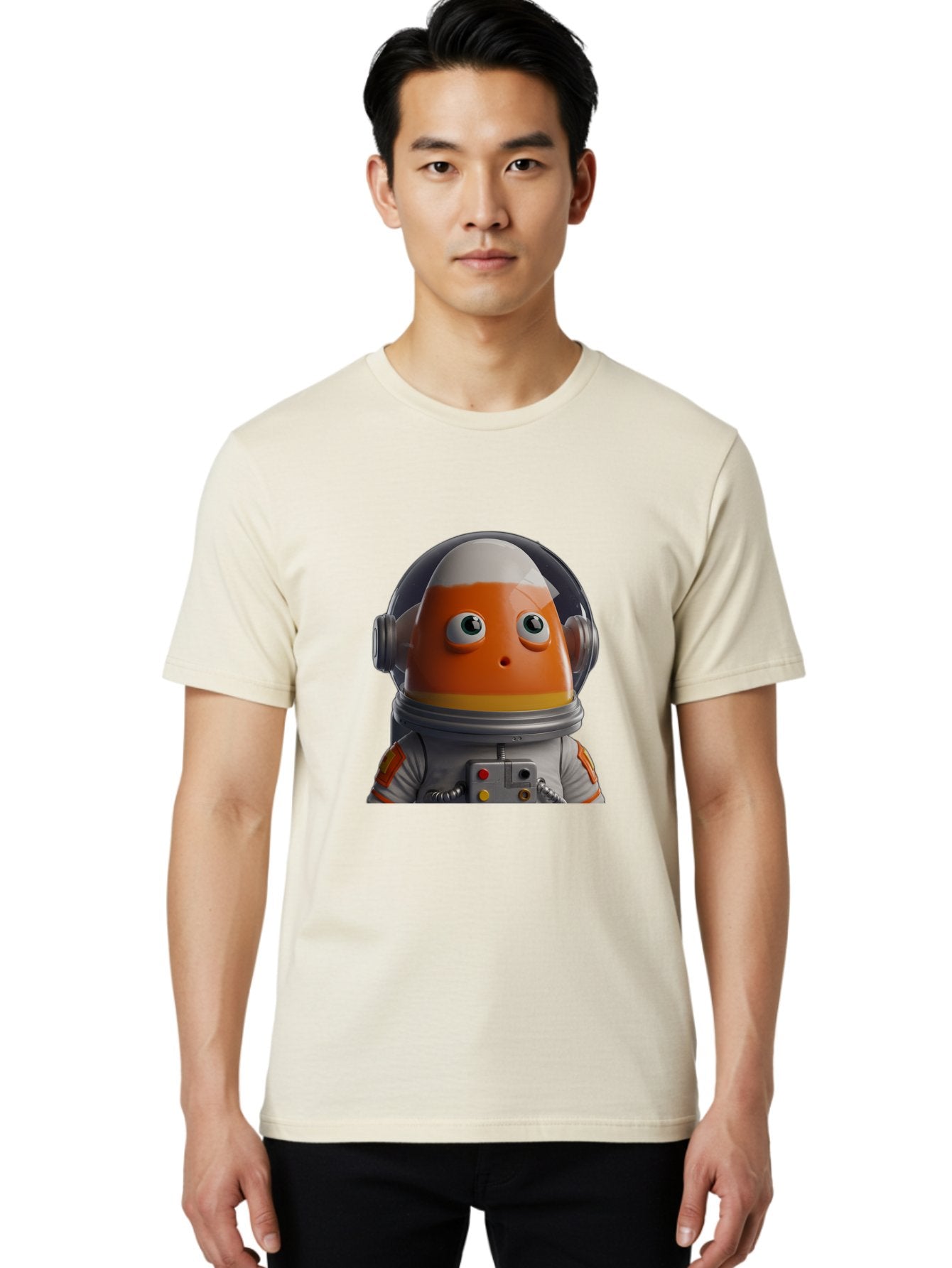 Astronaut-Fish Men'S Graphic Tee, 100% Cotton, Comfortable Casual Summer Wear, Machine Washable, Futuristic Astronaut, Candy-Themed Space Suit, Orange And White Colors, Cartoon-Style Character, Space Exploration, Sci-Fi Elements, Bac589 22
