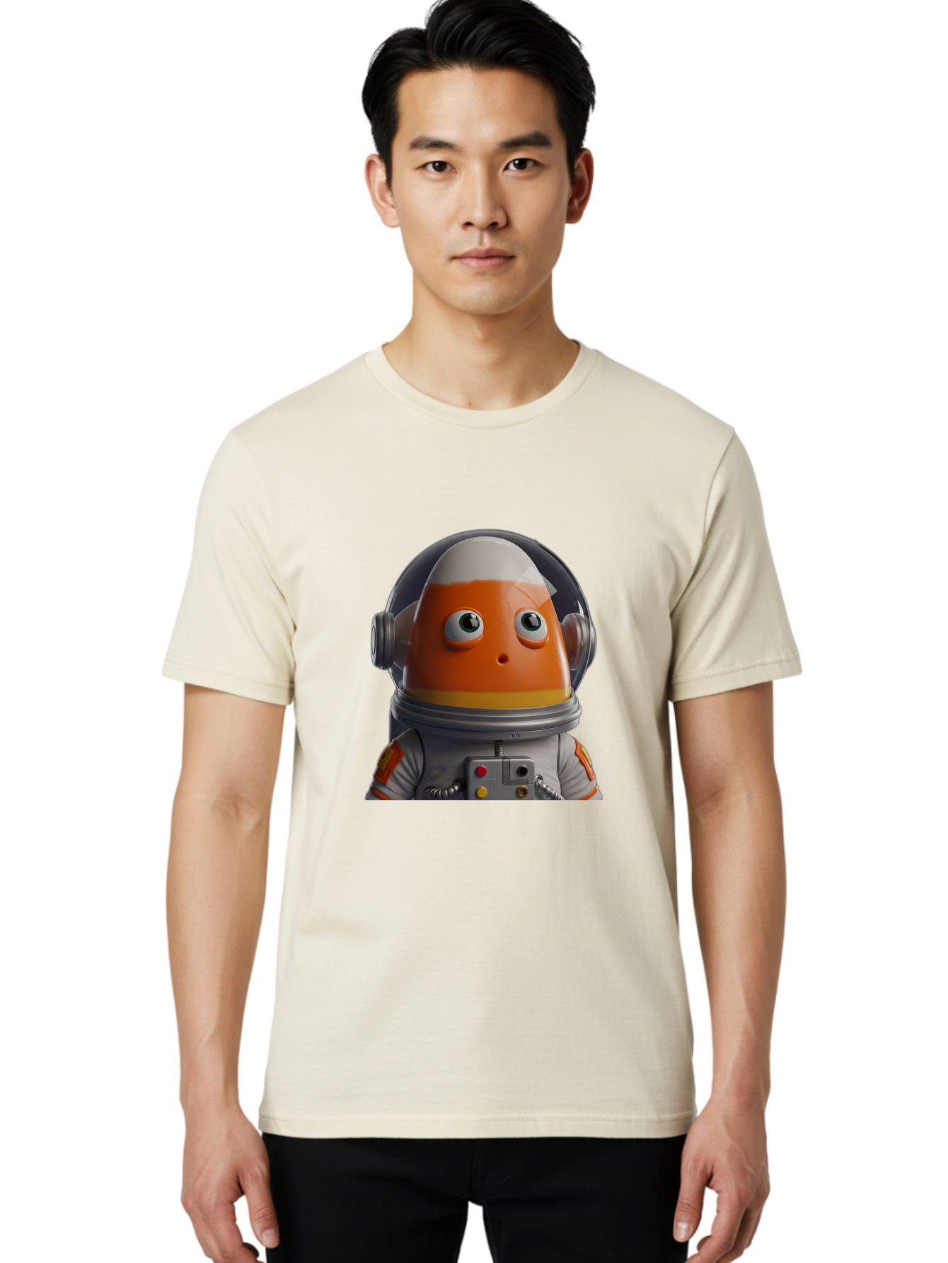 Astronaut-Fish Men'S Graphic Tee, 100% Cotton, Comfortable Casual Summer Wear, Machine Washable, Futuristic Astronaut, Candy-Themed Space Suit, Orange And White Colors, Cartoon-Style Character, Space Exploration, Sci-Fi Elements, Bac589 24