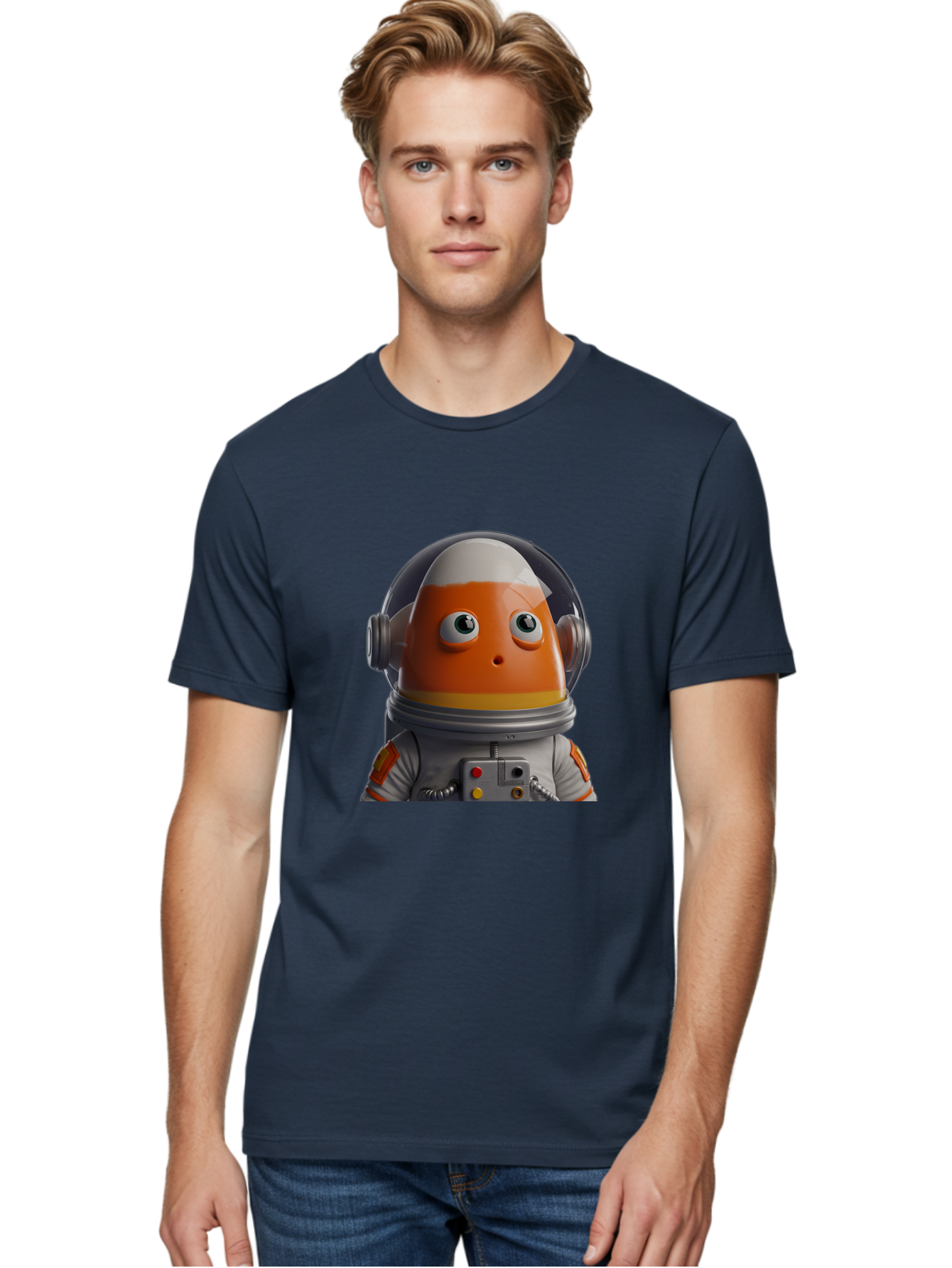 Astronaut-Fish Men'S Graphic Tee, 100% Cotton, Comfortable Casual Summer Wear, Machine Washable, Futuristic Astronaut, Candy-Themed Space Suit, Orange And White Colors, Cartoon-Style Character, Space Exploration, Sci-Fi Elements, Bac589 26