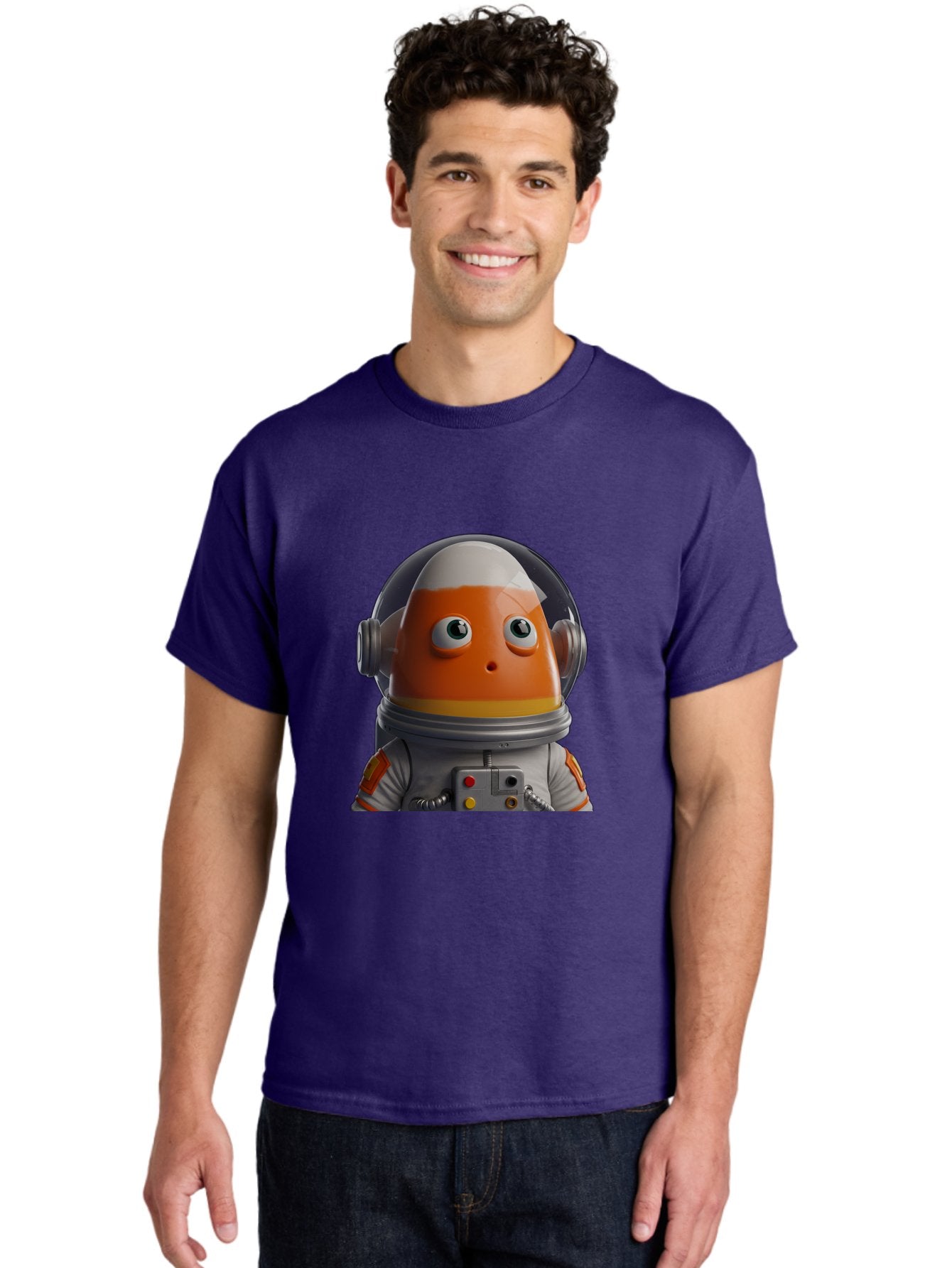 Astronaut-Fish Men'S Graphic Tee, 100% Cotton, Comfortable Casual Summer Wear, Machine Washable, Futuristic Astronaut, Candy-Themed Space Suit, Orange And White Colors, Cartoon-Style Character, Space Exploration, Sci-Fi Elements, Bac589 25