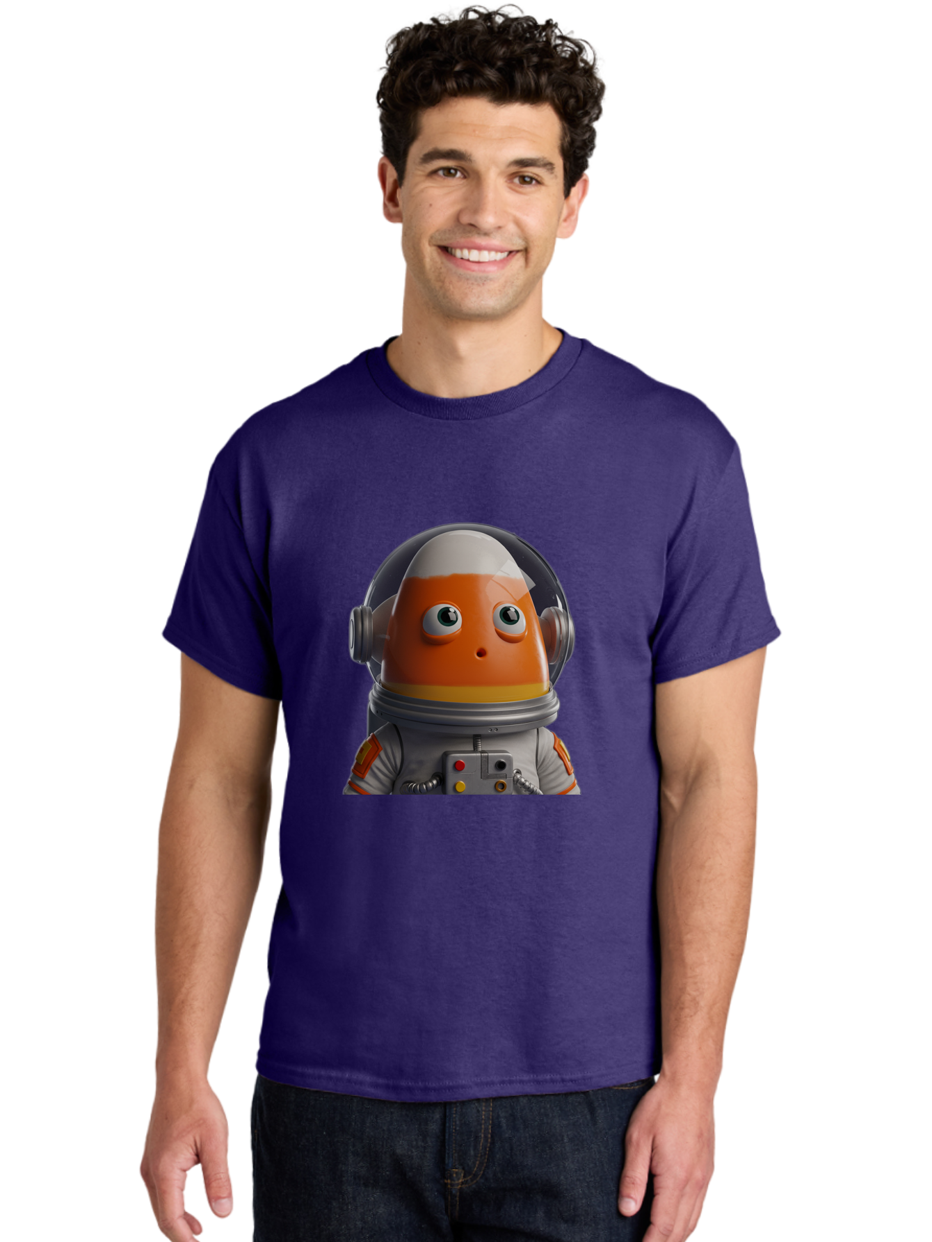 Astronaut-Fish Men'S Graphic Tee, 100% Cotton, Comfortable Casual Summer Wear, Machine Washable, Futuristic Astronaut, Candy-Themed Space Suit, Orange And White Colors, Cartoon-Style Character, Space Exploration, Sci-Fi Elements, Bac589 21