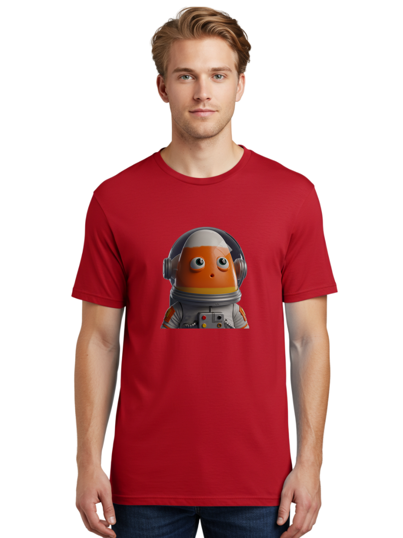 Astronaut-Fish Men'S Graphic Tee, 100% Cotton, Comfortable Casual Summer Wear, Machine Washable, Futuristic Astronaut, Candy-Themed Space Suit, Orange And White Colors, Cartoon-Style Character, Space Exploration, Sci-Fi Elements, Bac589 16
