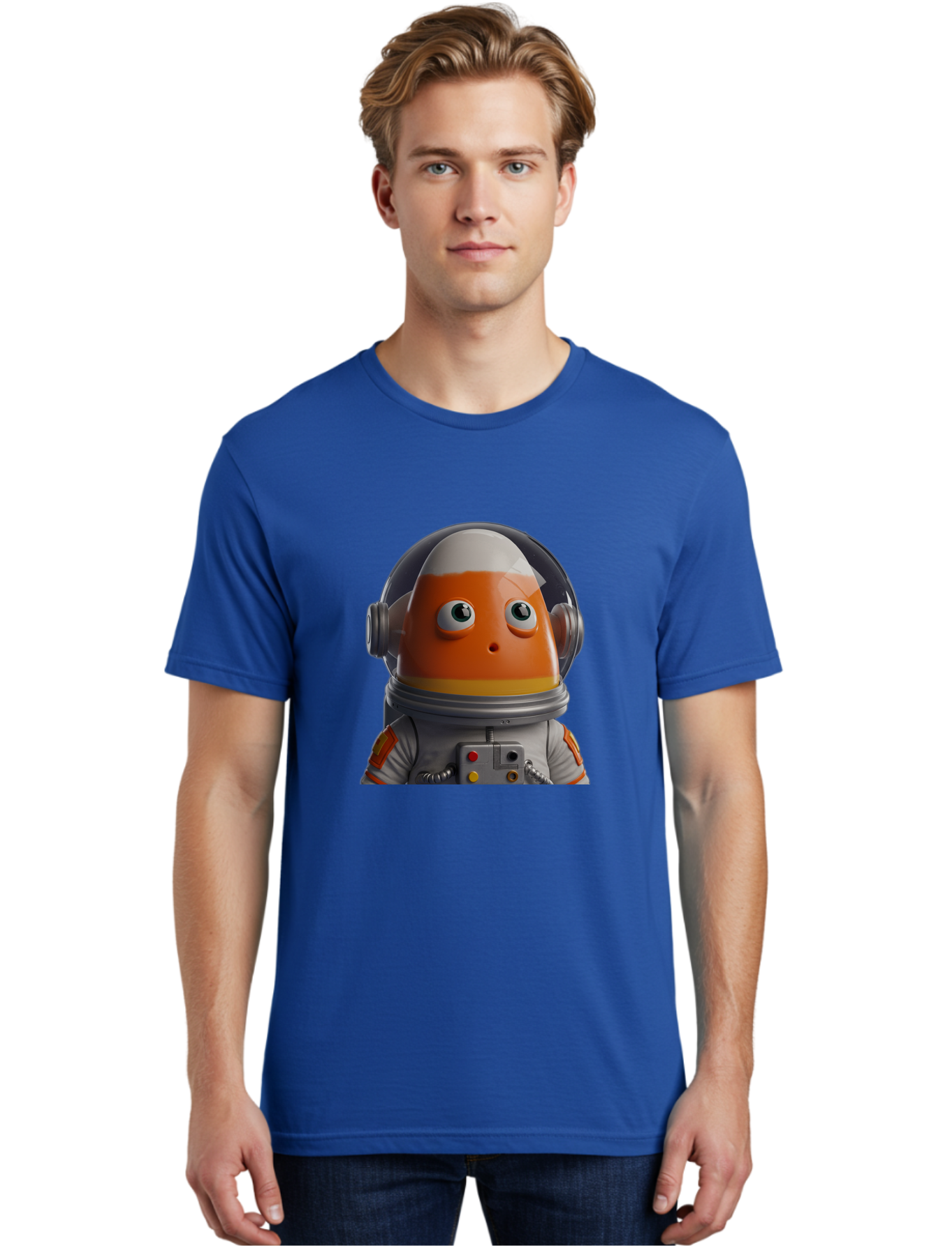Astronaut-Fish Men'S Graphic Tee, 100% Cotton, Comfortable Casual Summer Wear, Machine Washable, Futuristic Astronaut, Candy-Themed Space Suit, Orange And White Colors, Cartoon-Style Character, Space Exploration, Sci-Fi Elements, Bac589 30